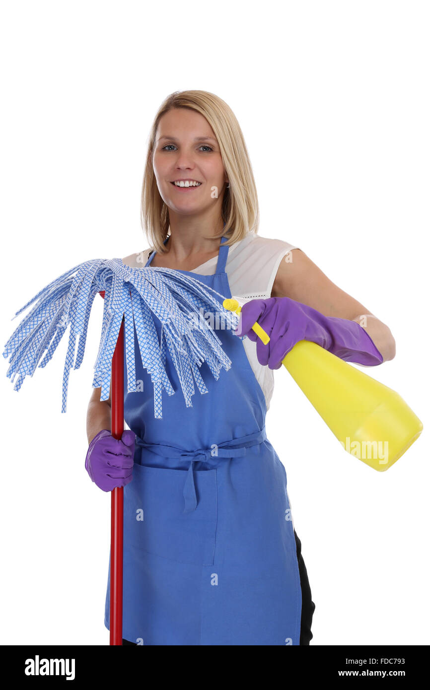 Putzfrau Dienst sauberer Frau Job Beruf jung isoliert auf weißem Hintergrund Stockfoto