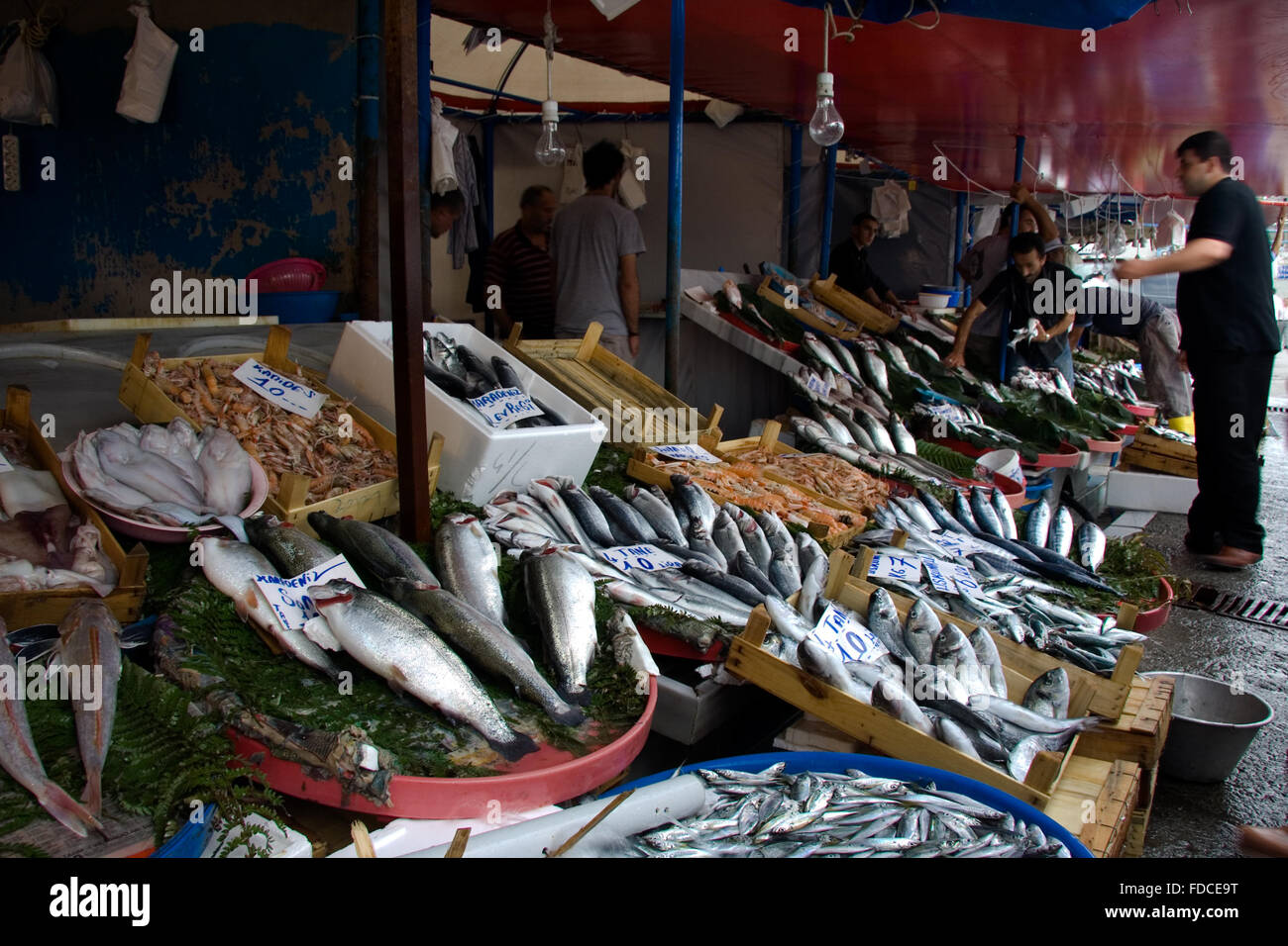 ISTANBUL, Türkei - SEPT 7: Frischer Fisch des Bosporus über Baum-Blätter. Outdoor-Fischmarkt auf asiatischer Seite 7. September 2009. In der Nähe von der Stockfoto