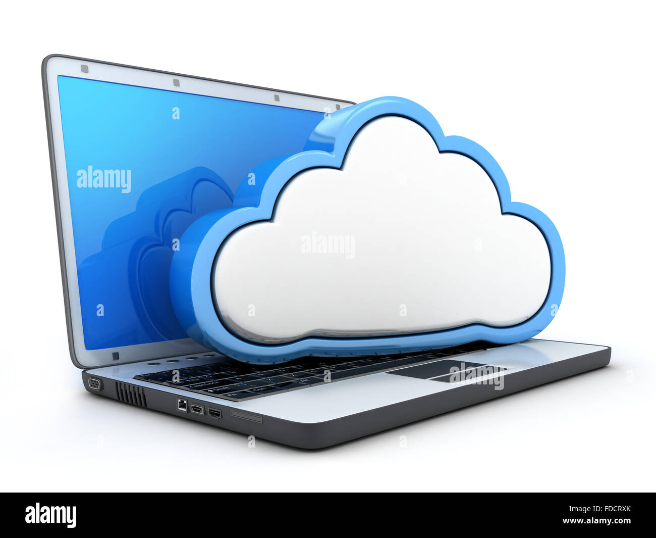 Laptop und Storage Cloud auf weißem Hintergrund (durchgeführt in 3d) Stockfoto