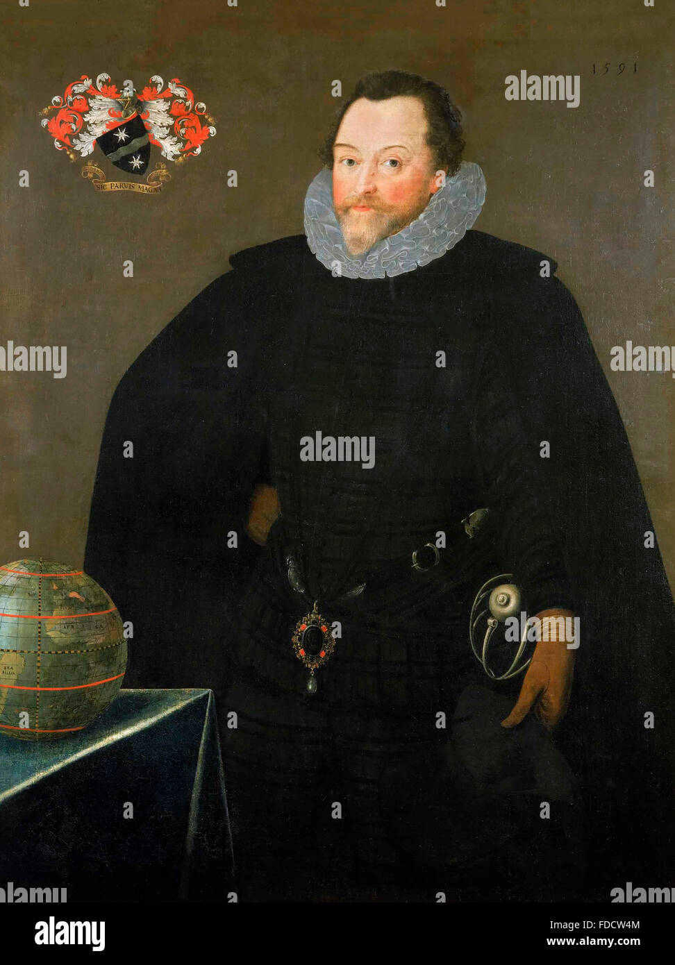 Francis Drake.Portrait von Sir Francis Drake, tragen die Drake-Pendant von Marcus Gheeraerts der Jüngere, 1591 Stockfoto