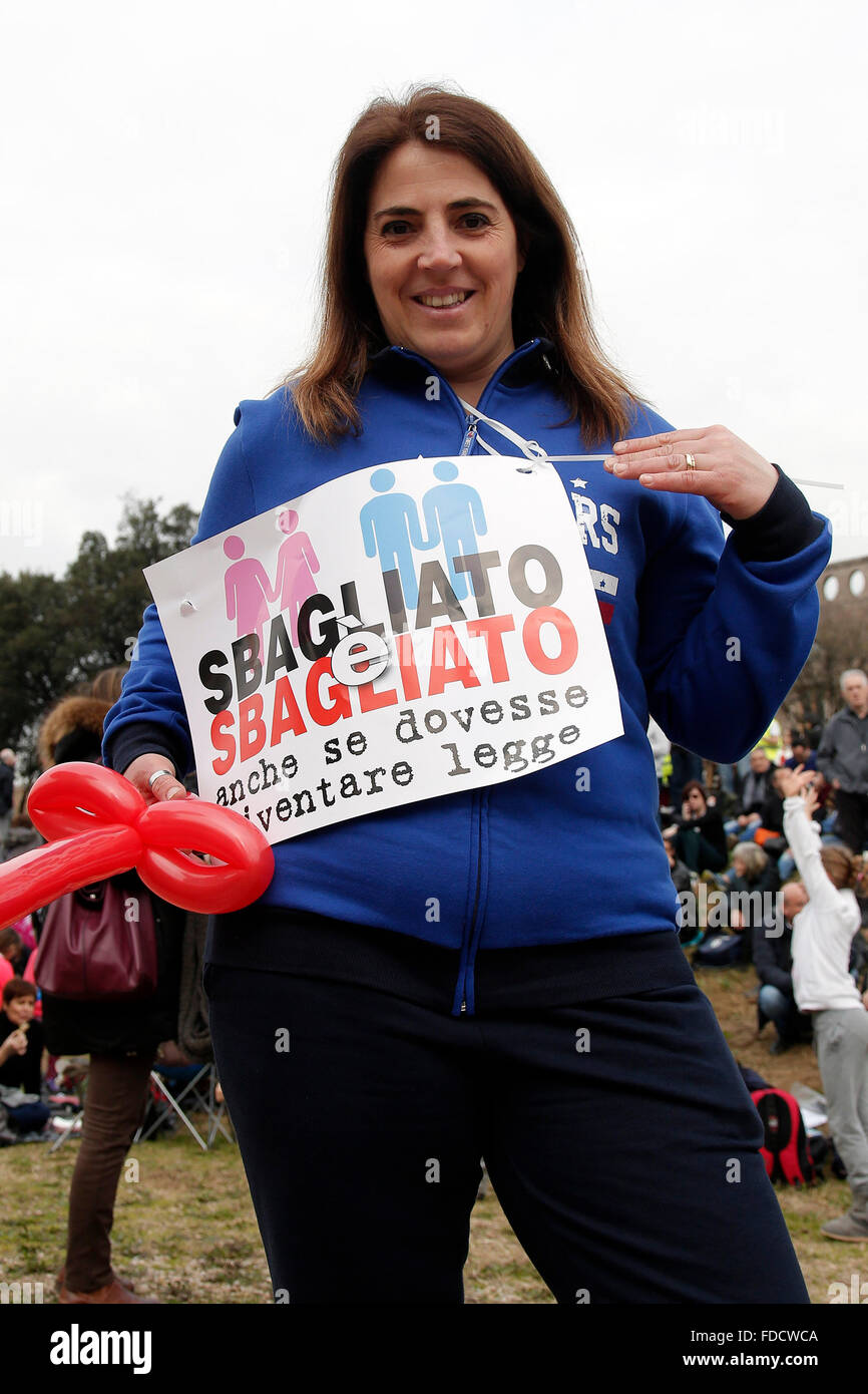 Rom, Italien. 30. Januar 2016. Banner-Mann und Frau-Frau ist falsch Rom 30. Januar 2016. Circus Maximus. Family Day 2016. Samantha Zucchi Insidefoto Bildnachweis: Insidefoto/Alamy Live-Nachrichten Stockfoto