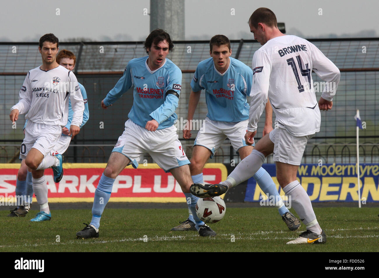 24. April 2010 - Carling Premiership (Irish League) - Ballymena United V Lisburn Distillery Stockfoto