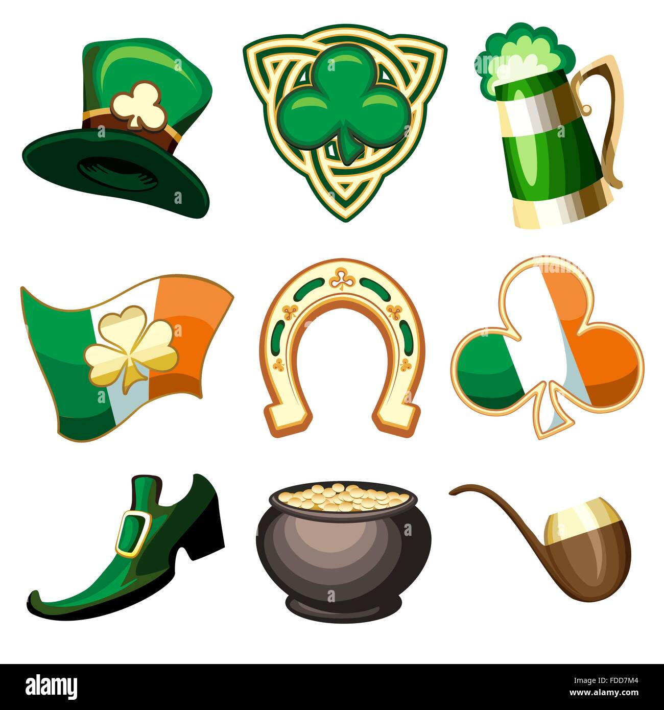 St. Patricks Day Symbol oder Emblem festgelegt. Isoliert auf weiss. Stock Vektor