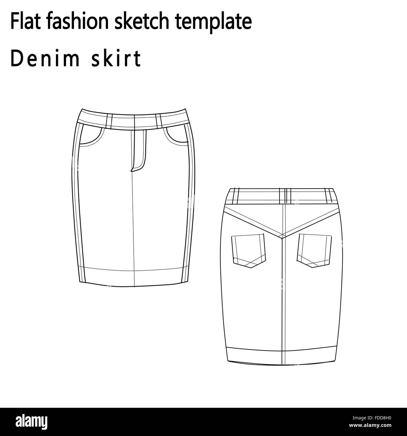 Flat Mode Skizze - Jeans Rock Stockfoto