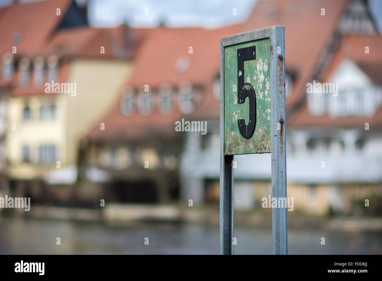 Nummer 5 Zeichen in Bamberg Stockfoto