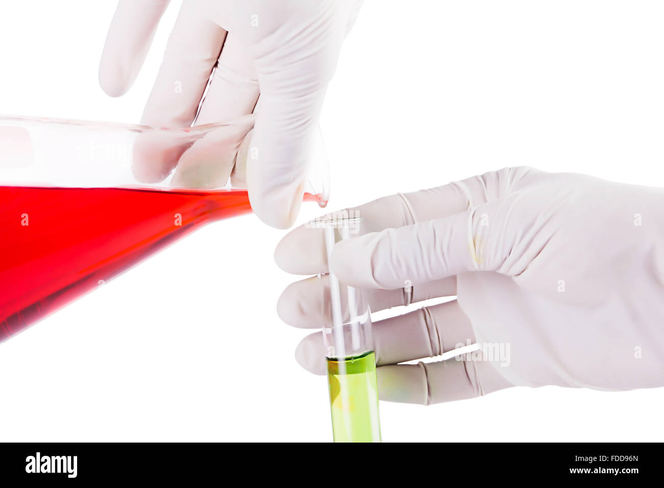 1 Menschen Wissenschaft Labor Reagenzglas Gießen chemische Stockfoto