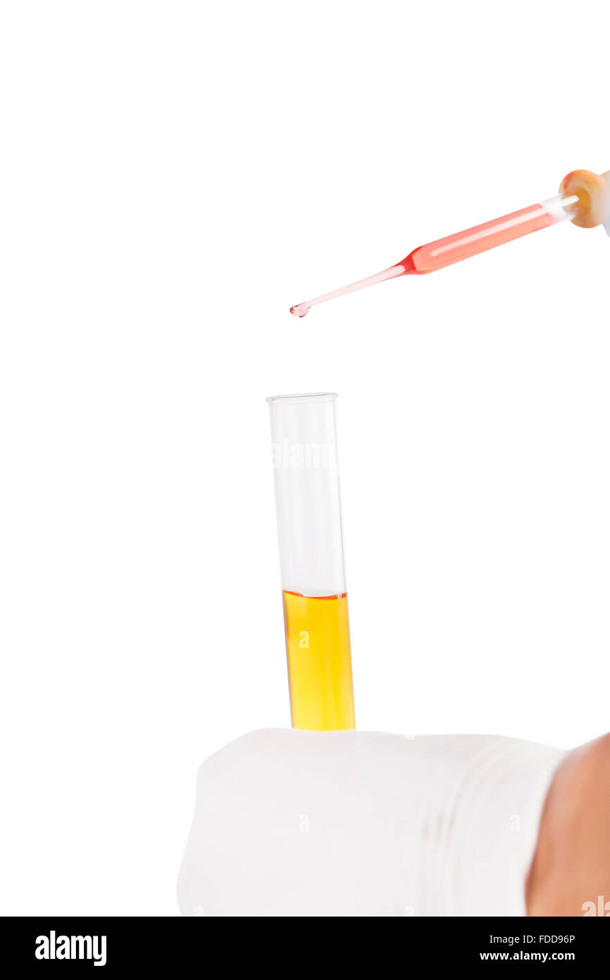 1 Menschen Wissenschaft Labor Reagenzglas Pipette Tropfen gießen chemische Stockfoto