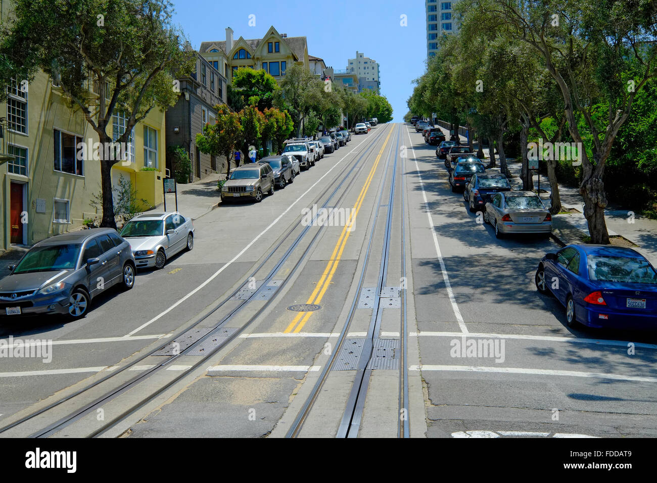 San Francisco Straßen Kabel Tracks Bucht Kalifornien Vereinigte Staaten Stockfoto