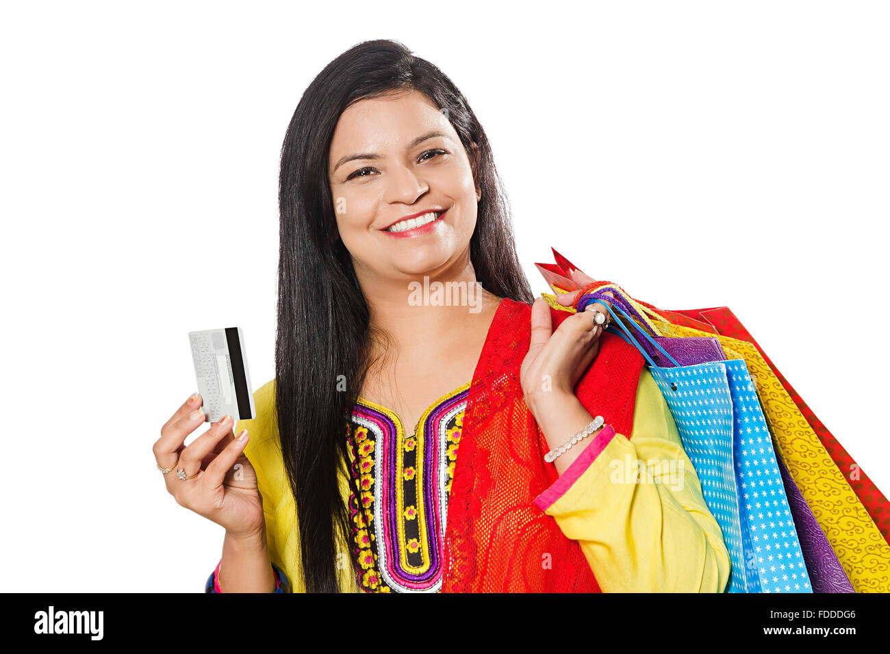 1 indische Adult Woman Credit Card Online-Shopping Stockfoto