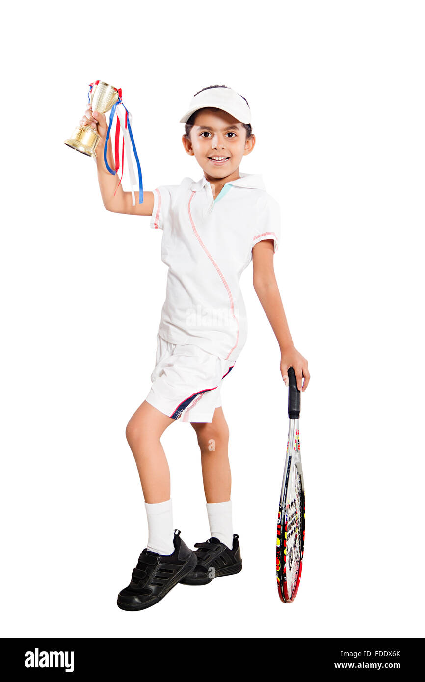 Nur 1 Person feste Entschlossenheit Mädchen Junge, lächeln Erfolg trophy Sieg Stockfoto