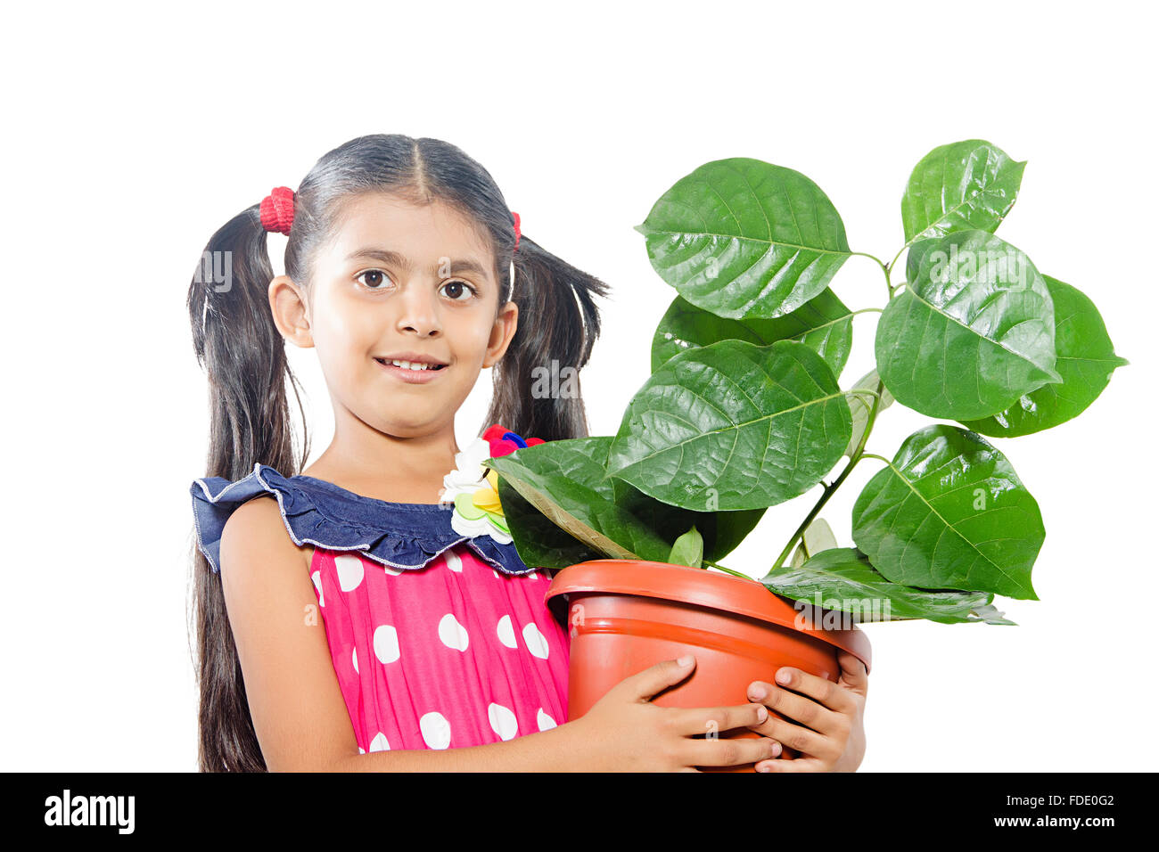 Nur 1 Person Pflege Umwelt betreffen Mädchen Wachstum kid Anlage - Leben einpflanzen lächelnd Soziale Stockfoto