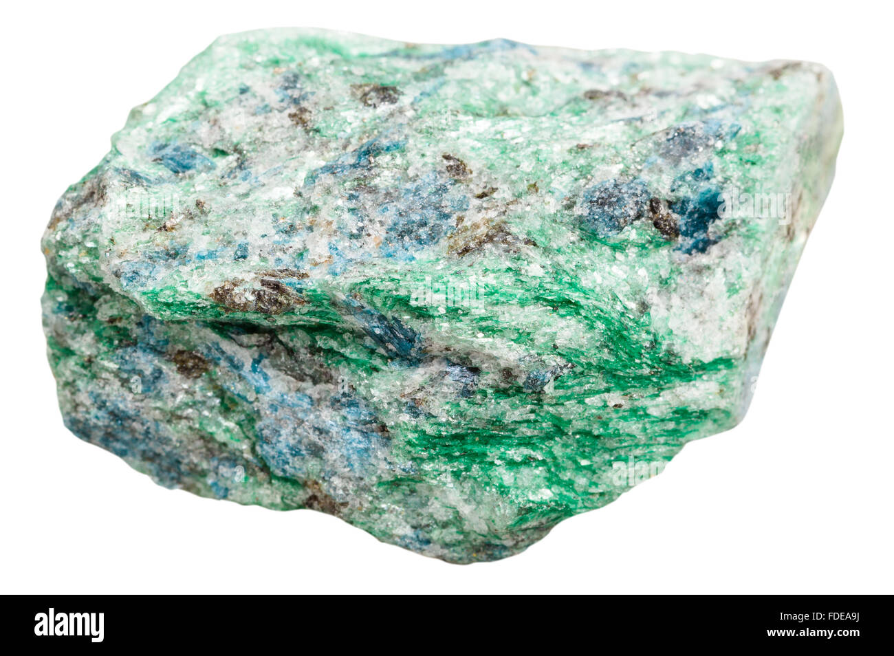 Makroaufnahmen Kollektion Naturstein - grüne Fuchsite (Chrom-Glimmer) Mineral Stein isoliert auf weißem Hintergrund Stockfoto