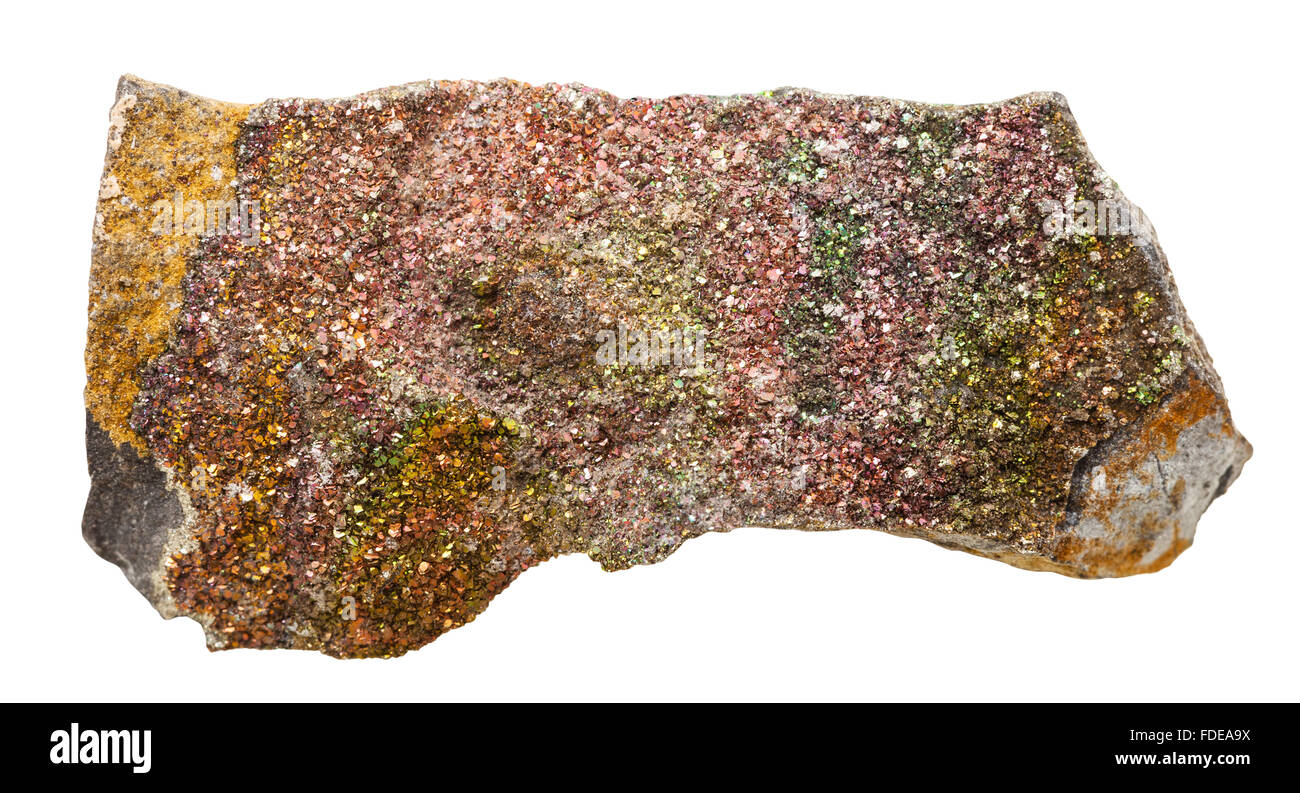 Makroaufnahmen Kollektion Naturstein - Rainbow (irisierend) Pyrit Mineral Stein isoliert auf weißem Hintergrund Stockfoto