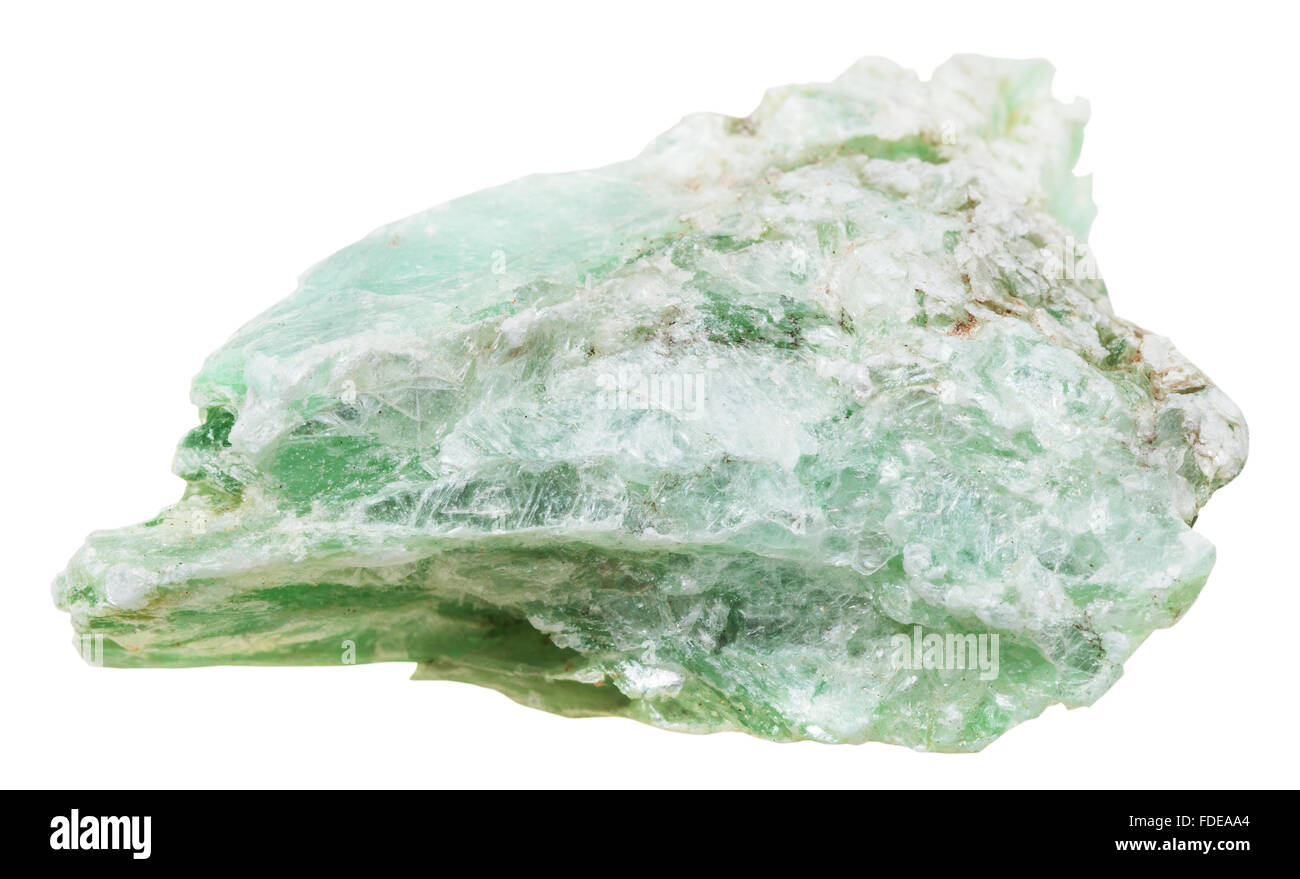 Makroaufnahmen Kollektion Naturstein - grüne Talkum Mineral Stein isoliert auf weißem Hintergrund Stockfoto