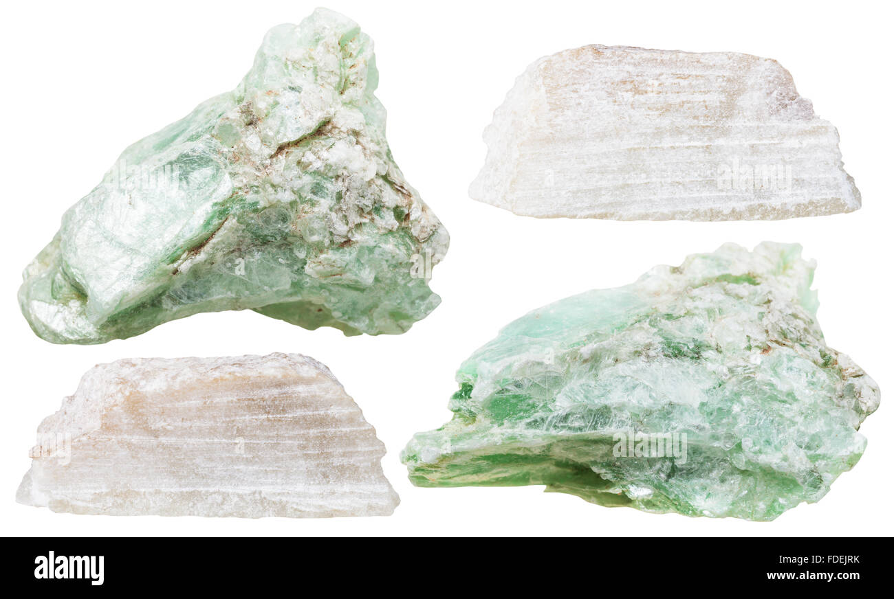 Makroaufnahmen Kollektion Naturstein - set von Talkum Mineralien isoliert auf weißem Hintergrund Stockfoto