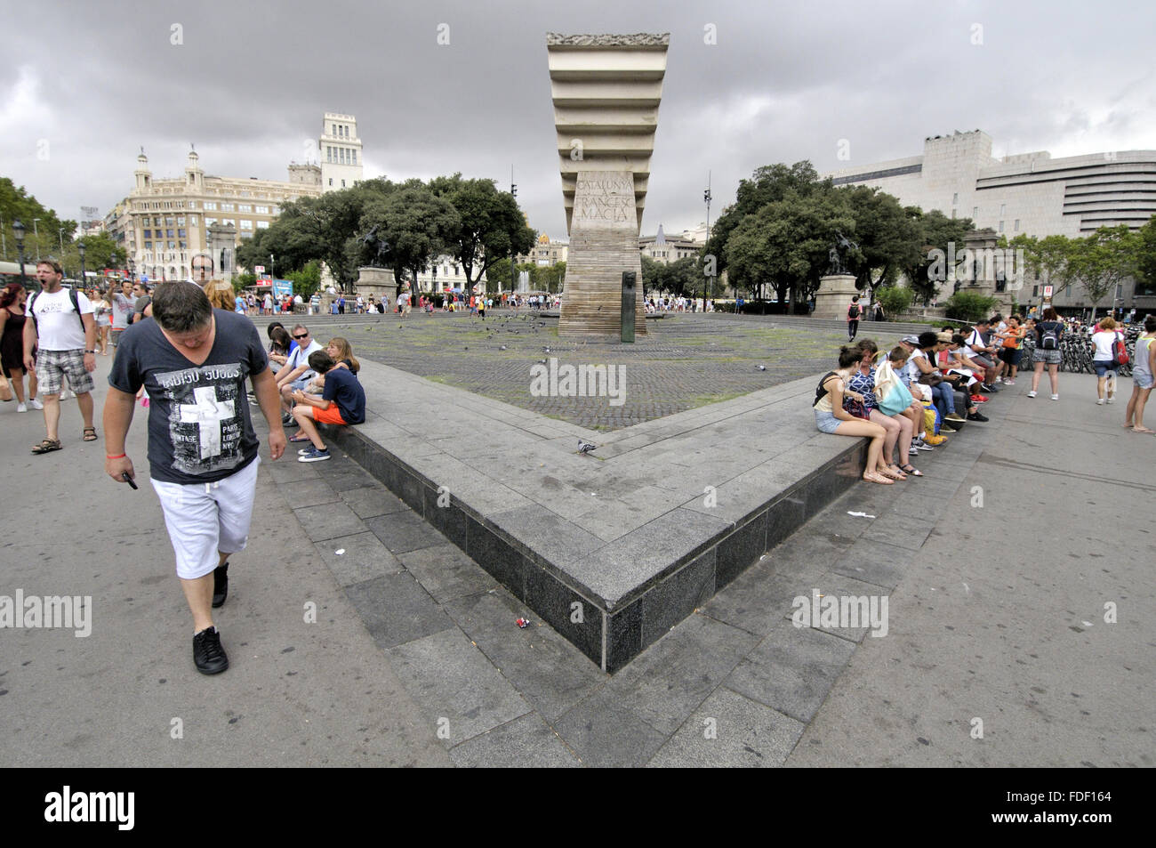 Catalunya Platz. Denkmal für katalanische Politiker Francesc Macià. Bildhauer Josep Maria Subirachs, Barcelona-Katalonien-Spanien Stockfoto