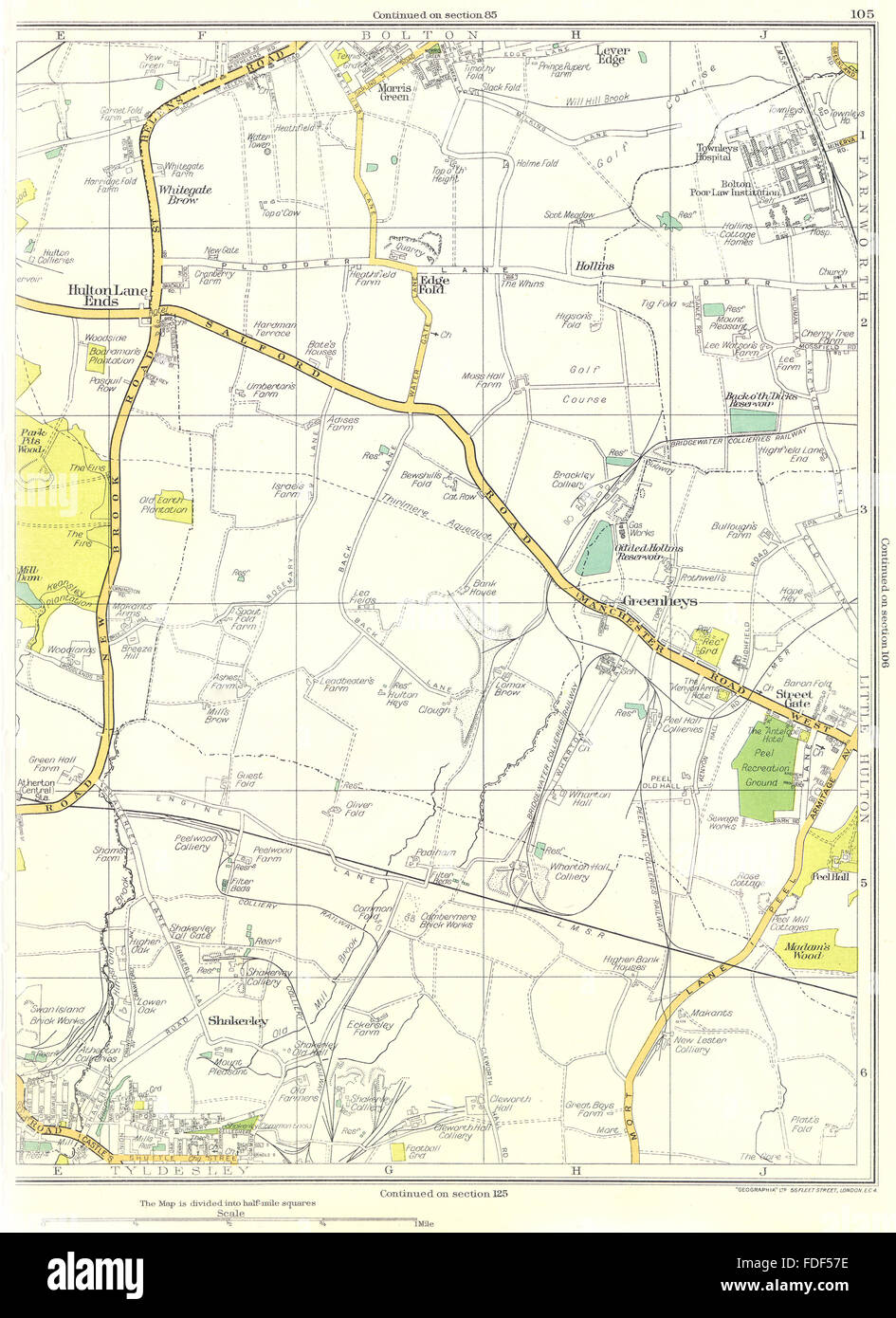 LANCASHIRE Tyldesley Bolton Farnworth Atherton Little Hulton Lane endet auf der Karte von 1935 Stockfoto