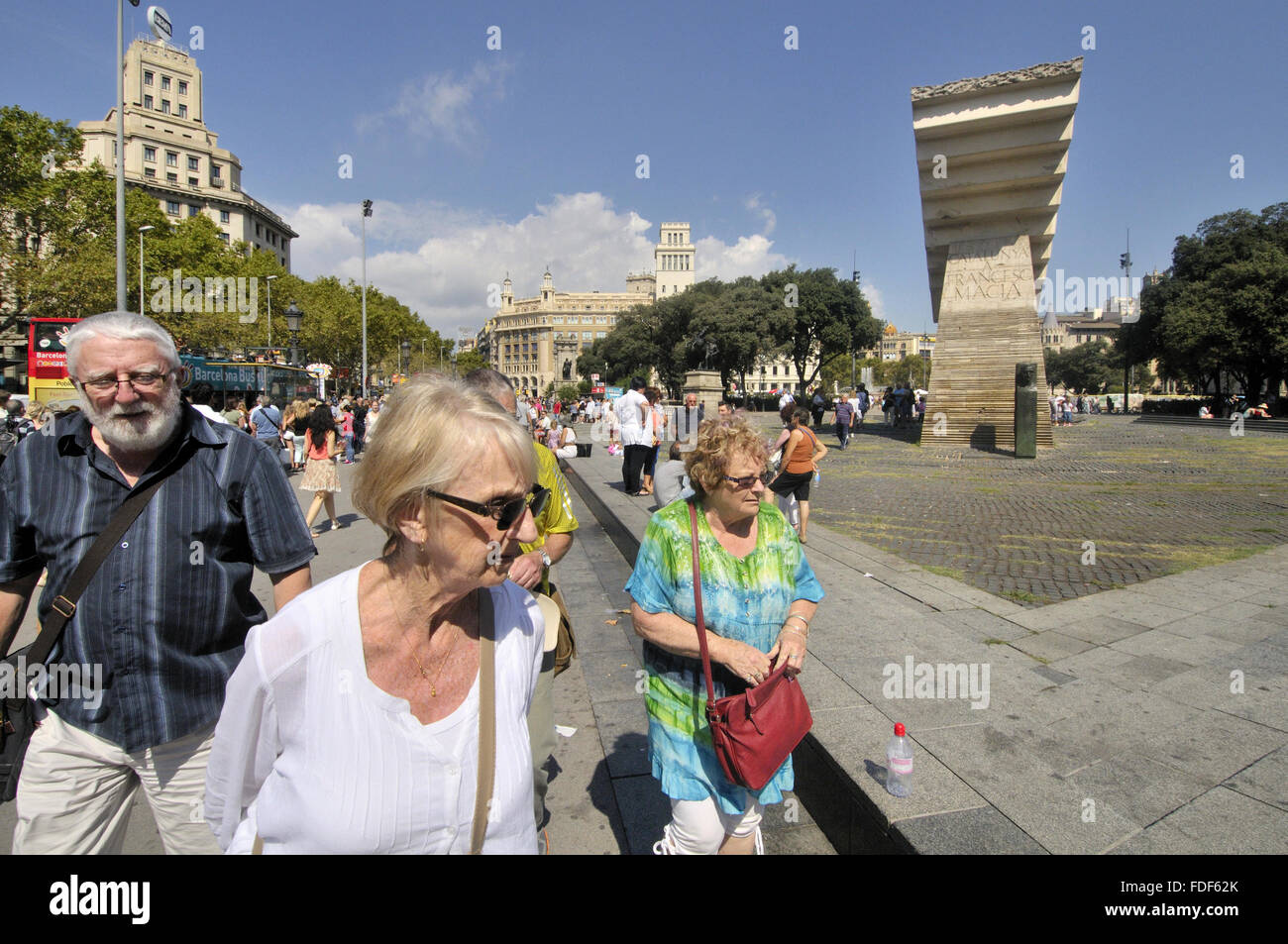 Catalunya Platz. Denkmal für katalanische Politiker Francesc Macià. Bildhauer Josep Maria Subirachs, Barcelona-Katalonien-Spanien Stockfoto