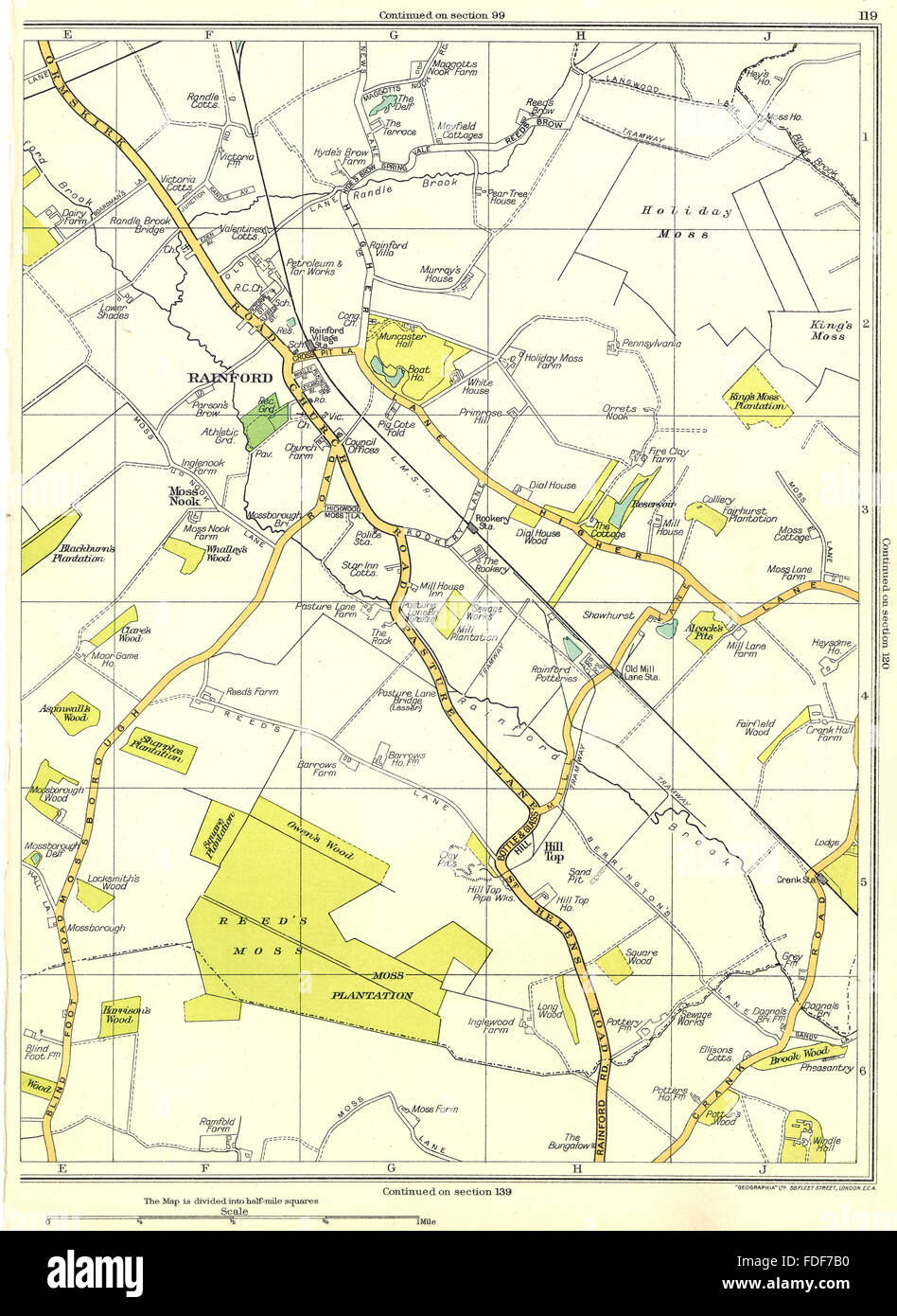 LANCASHIRE Rainford Moss NOOK Reed's Moss Plantation Hilltop 1935 alte Karte Stockfoto