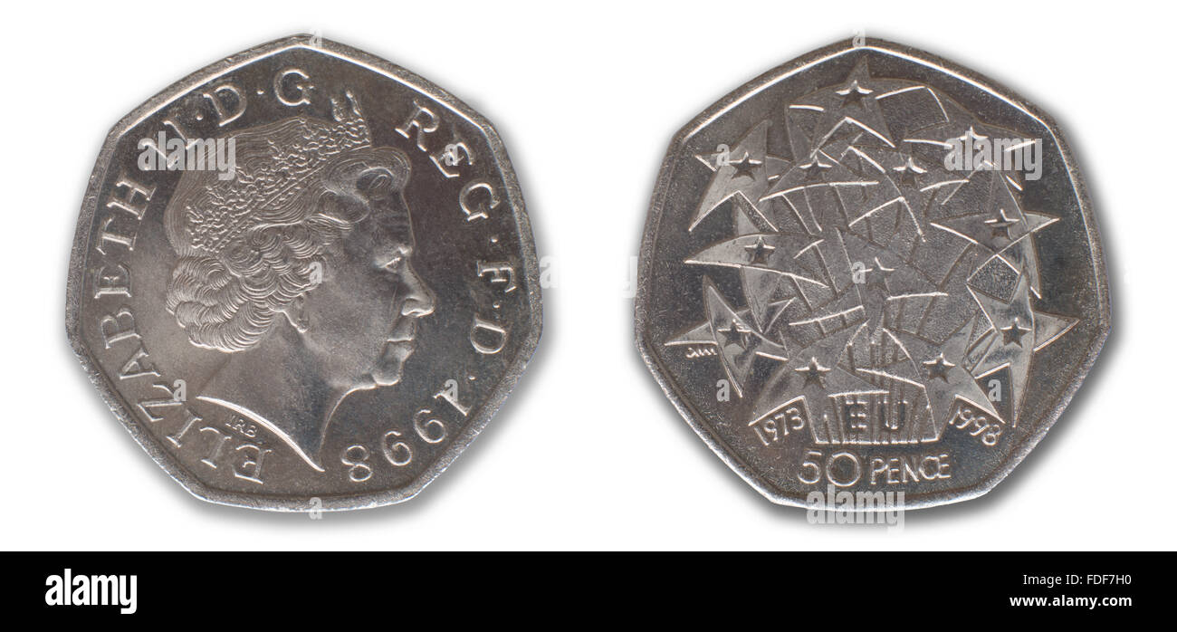 Festschrift fünfzig Pence Stück 25-Jähriges Jubiläum der britischen EU-Mitgliedschaft 1973 1998 Stockfoto