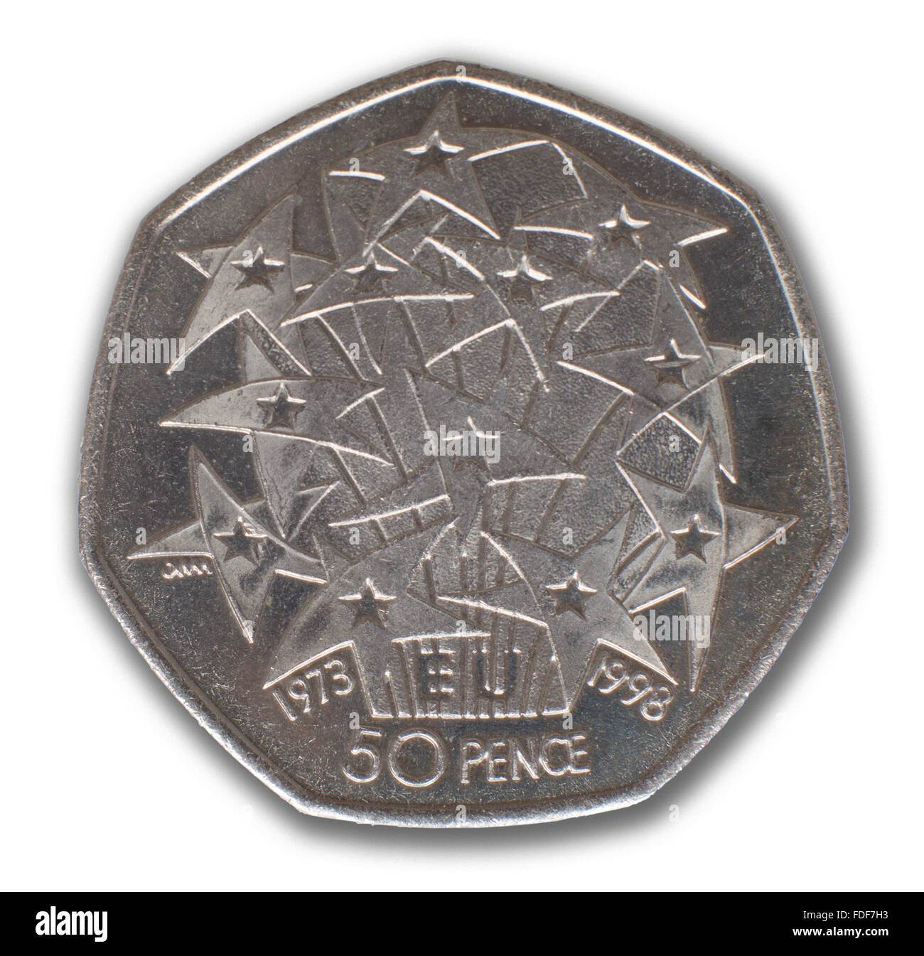 Umkehren der Festschrift fünfzig Pence Stück 25. Jahrestag der britischen EU-Mitgliedschaft 1973 1998 Stockfoto