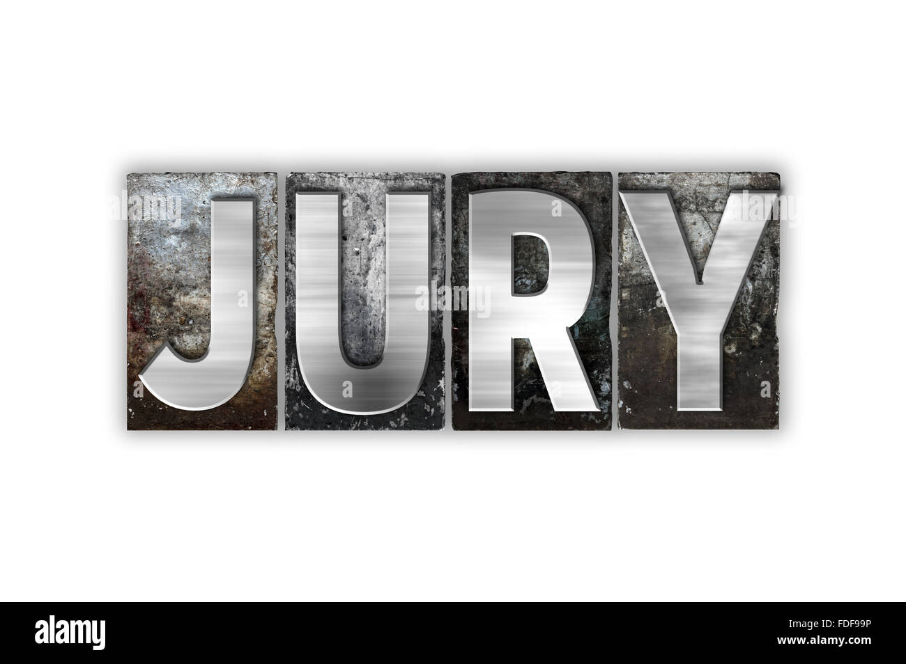 Das Wort "Jury" geschrieben in Vintage Metall Buchdruck Typ isoliert auf weißem Hintergrund. Stockfoto