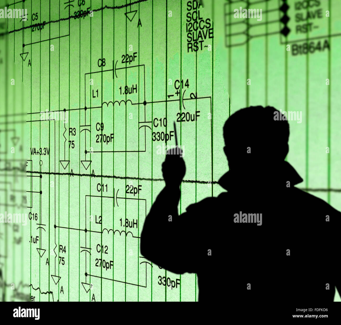 computergenerierte Silhouette der Mann zeigte auf elektronische illustration Stockfoto