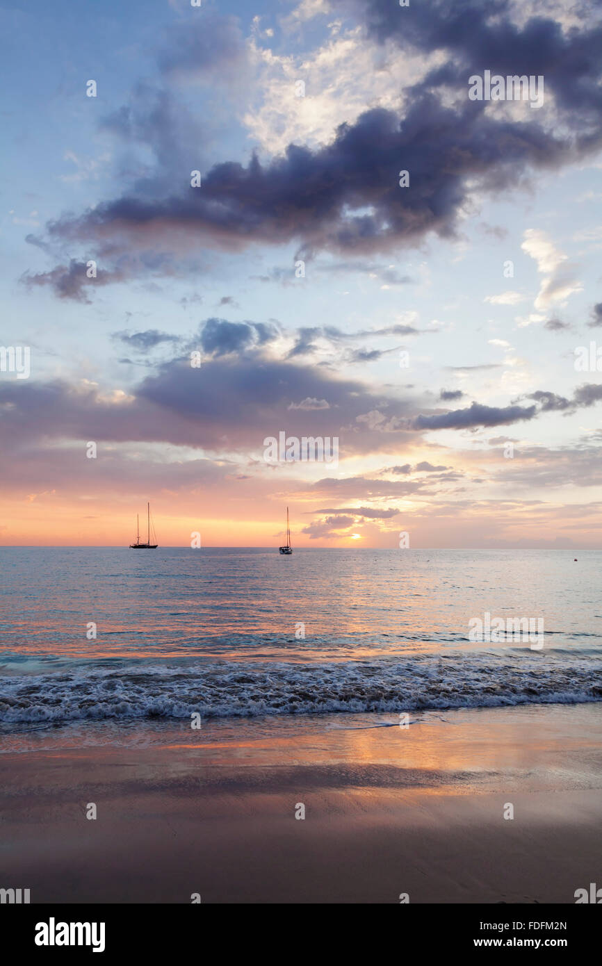 Sonnenuntergang, Meer, Playa de Las Vistas, Los Cristianos, Teneriffa, Kanarische Inseln, Spanien Stockfoto