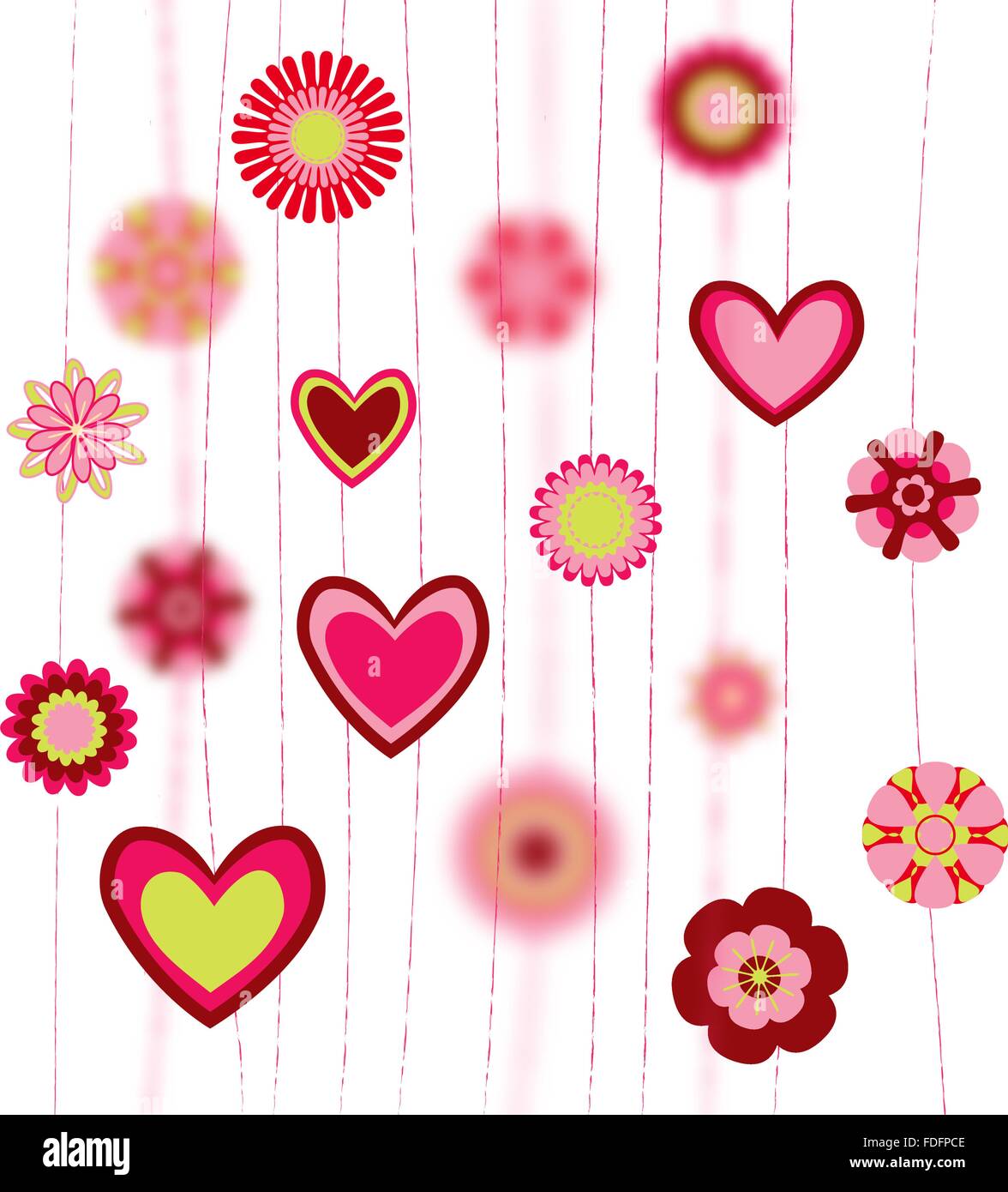 Blumen und Herzen Formen Hintergrund. Retro-Liebe Grußkarte Stock Vektor