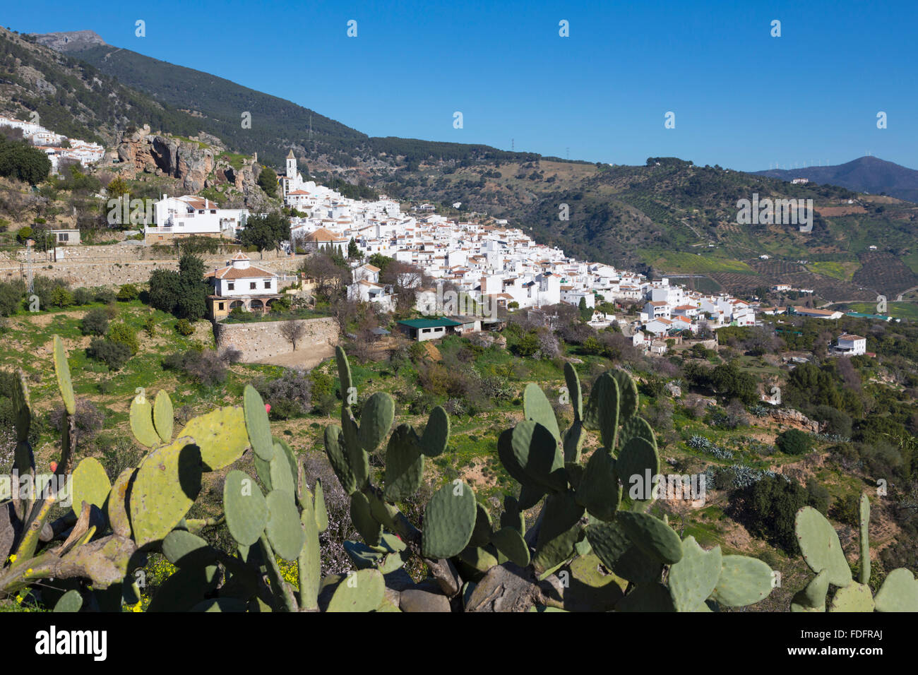 Casarabonela, Provinz Malaga, Andalusien, Südspanien.  Typische weiße gewaschene Bergstadt. Stockfoto