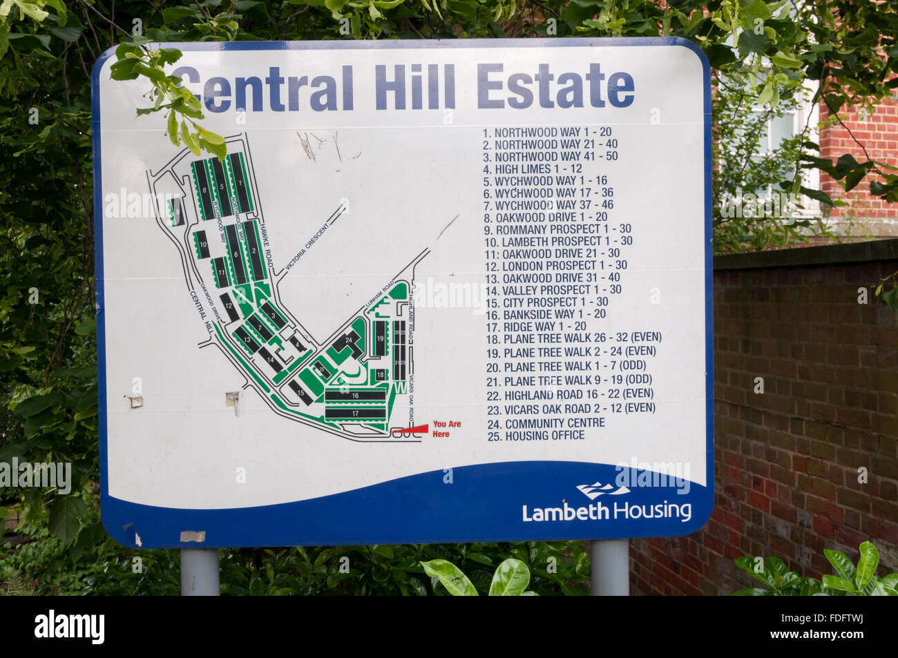 Plan des Anwesens zentralen Hügel Lambeth. Stockfoto