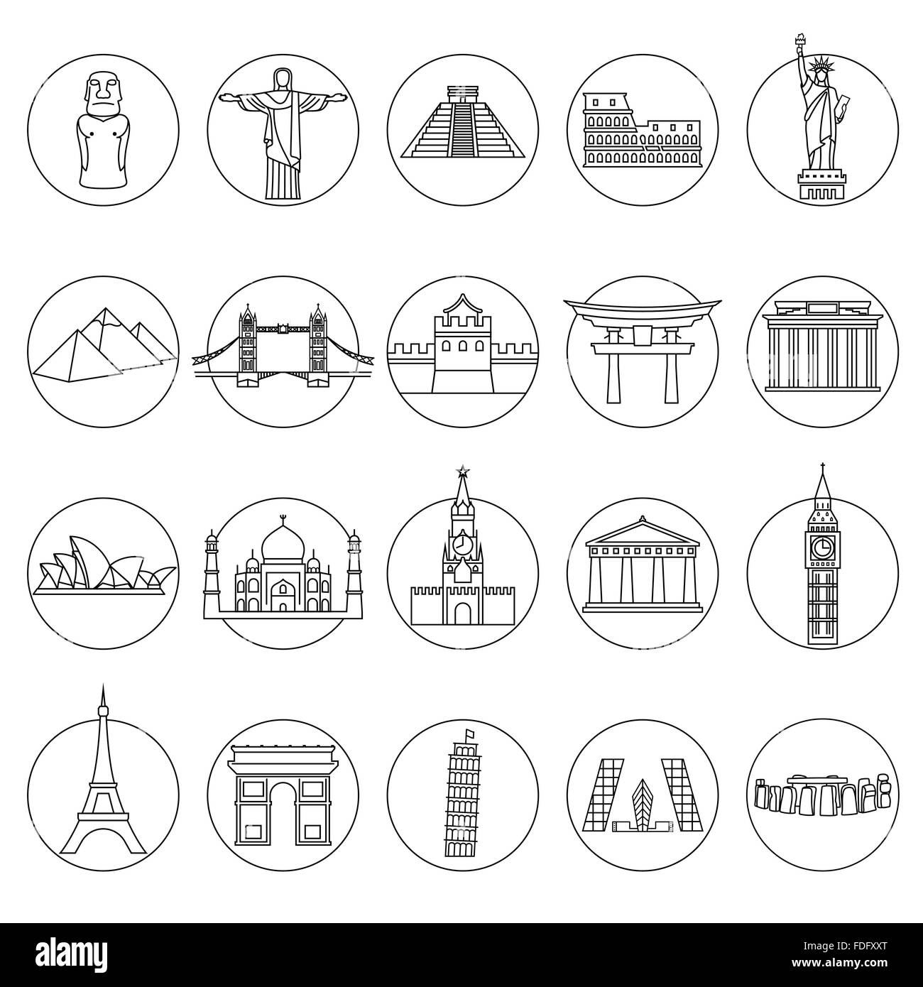 Beliebte reise Sehenswürdigkeiten Icon Set Stock Vektor