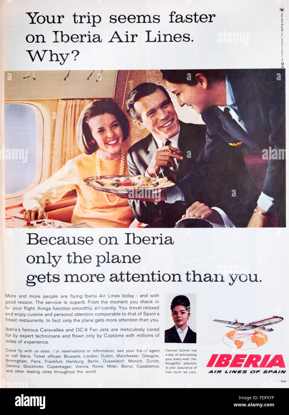1960er Jahre Werbung Werbung Iberia Air Lines. Stockfoto