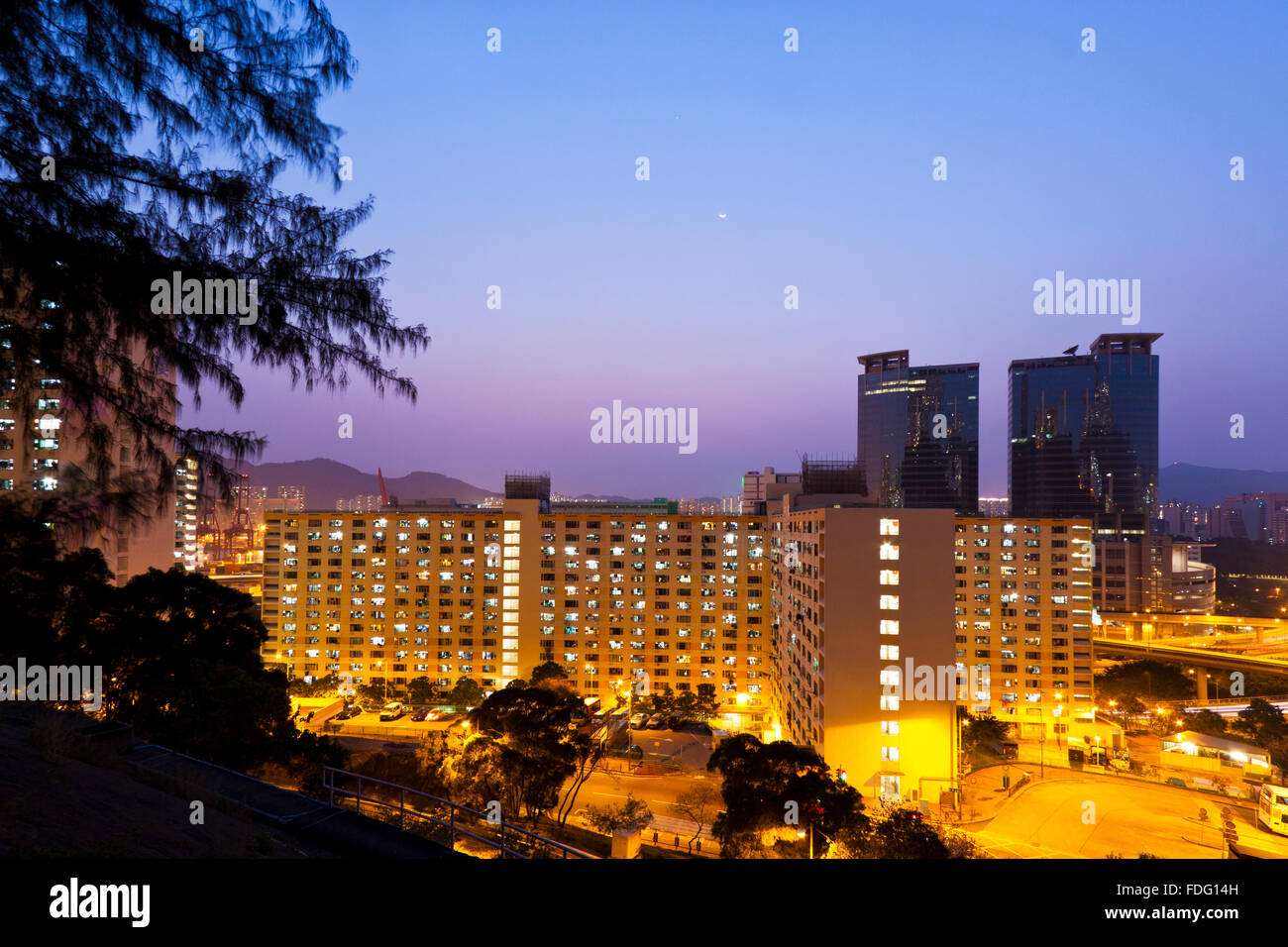 Hong Kong Innenstadt bei Nacht Stockfoto