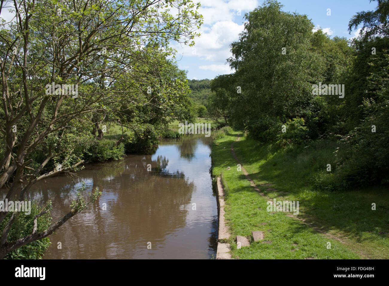 Der Fluss Churnet Teil der Caldon Navigation zwischen Cheddleton und Consall Churnet Tal Staffordshire England Stockfoto