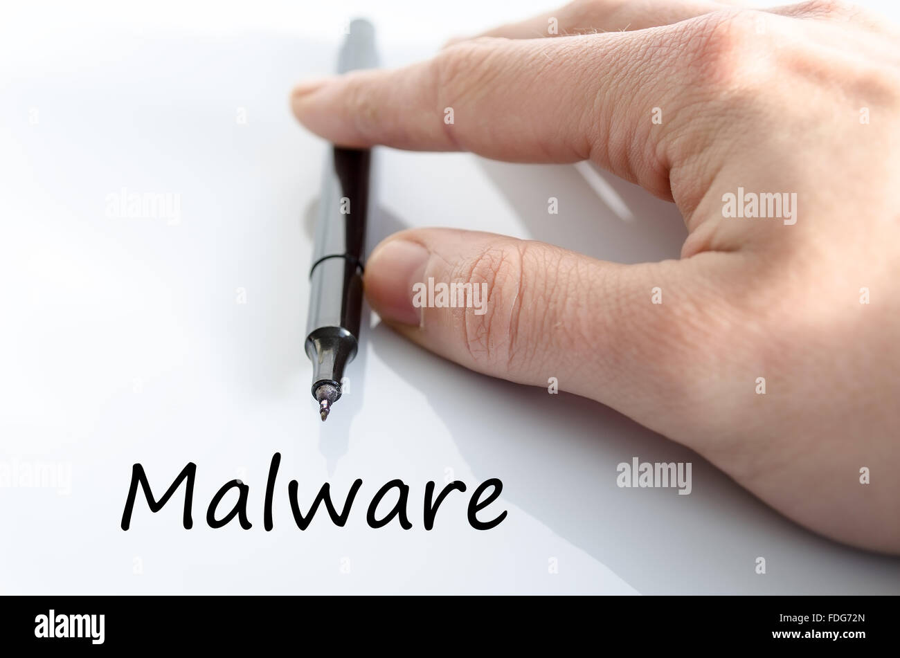 Malware-Textkonzept isoliert auf weißem Hintergrund Stockfoto