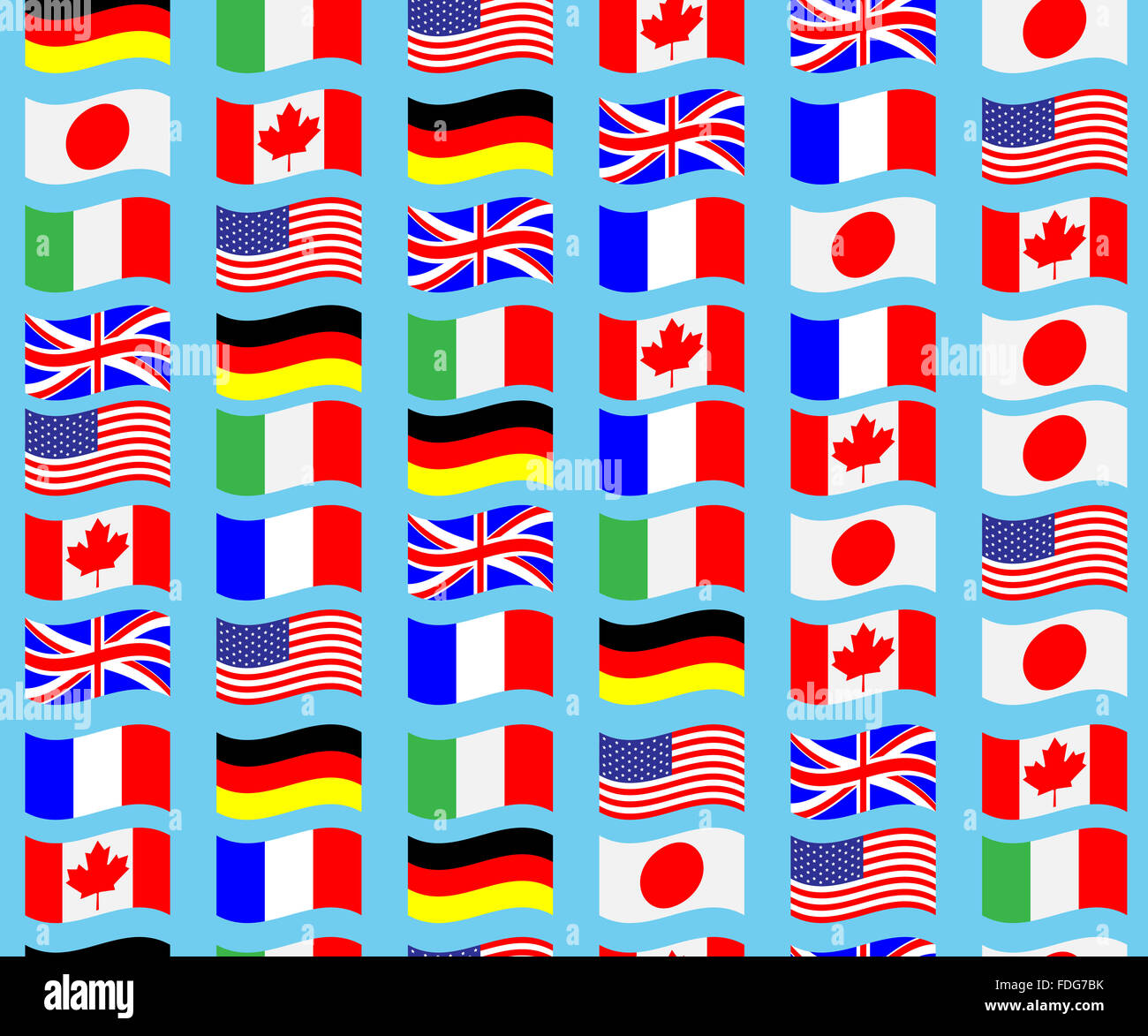 Nahtlose Muster Flagge G7-Welle. Kanada Frankreich Amerika Italien Usa japan. Vektor-Kunst-abstrakte ausgefallene Mode-illustration Stockfoto