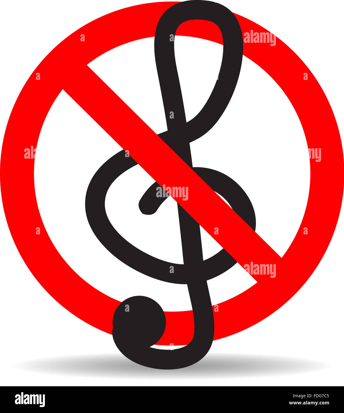 Ban Musik Violinschlüssel Designikone flach. Musik Verbot, Violinschlüssel Zeichen, Ton Nein, aufhören, Audio, Verbot oder verbotene musikalische melo Stockfoto