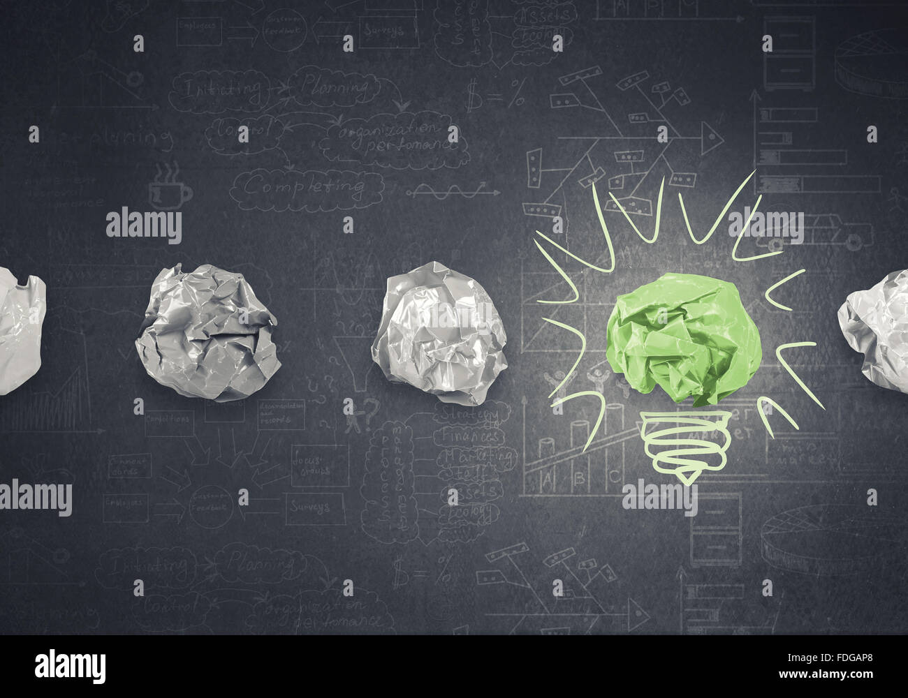Inspiration-Konzept mit zerknittertes Papier als Zeichen für Kreativität arbeiten Stockfoto