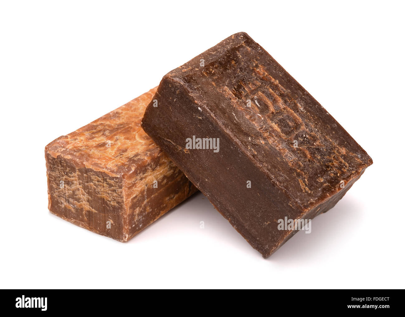 Zwei Takte des alten Naturseife, isoliert auf weiss Stockfoto