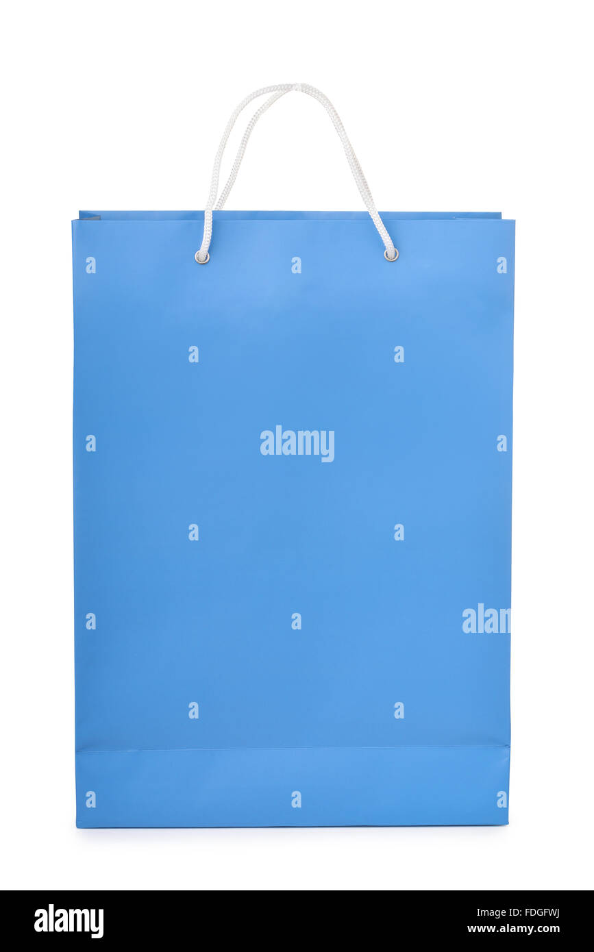 Blaues Papier Einkaufstasche isoliert auf weiss Stockfoto