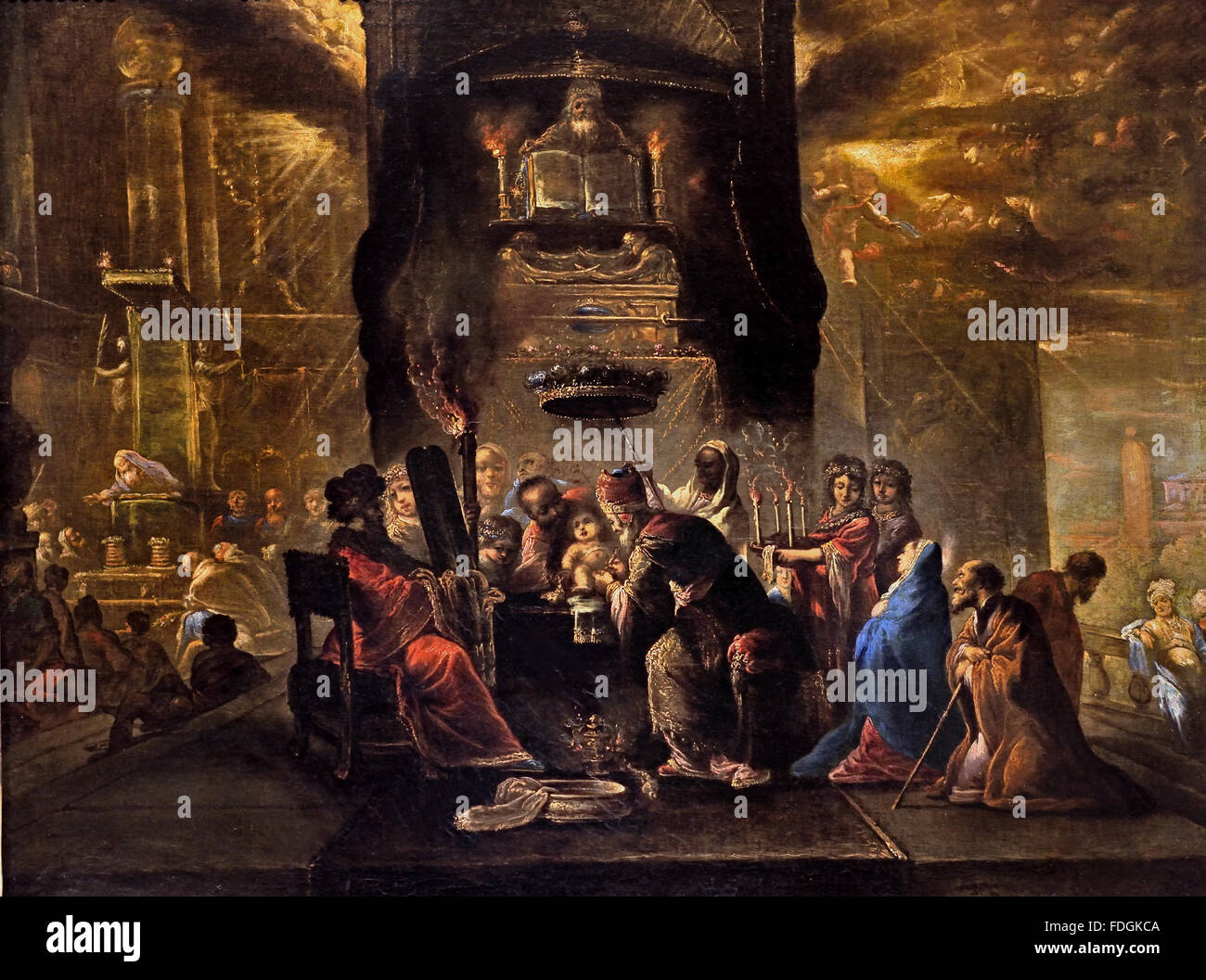 Claude Vignon (1593-1670 Tours): Beschneidung. Der Hohepriester, umgeben von einer großen Menschenmenge, führt die Beschneidung des Kindes durch. Frankreich Französische Beschneidung die Szene zeigt den Moment, in dem Maria und Joseph das Jesuskind dem jüdischen Ritus der Beschneidung unterwerfen Stockfoto