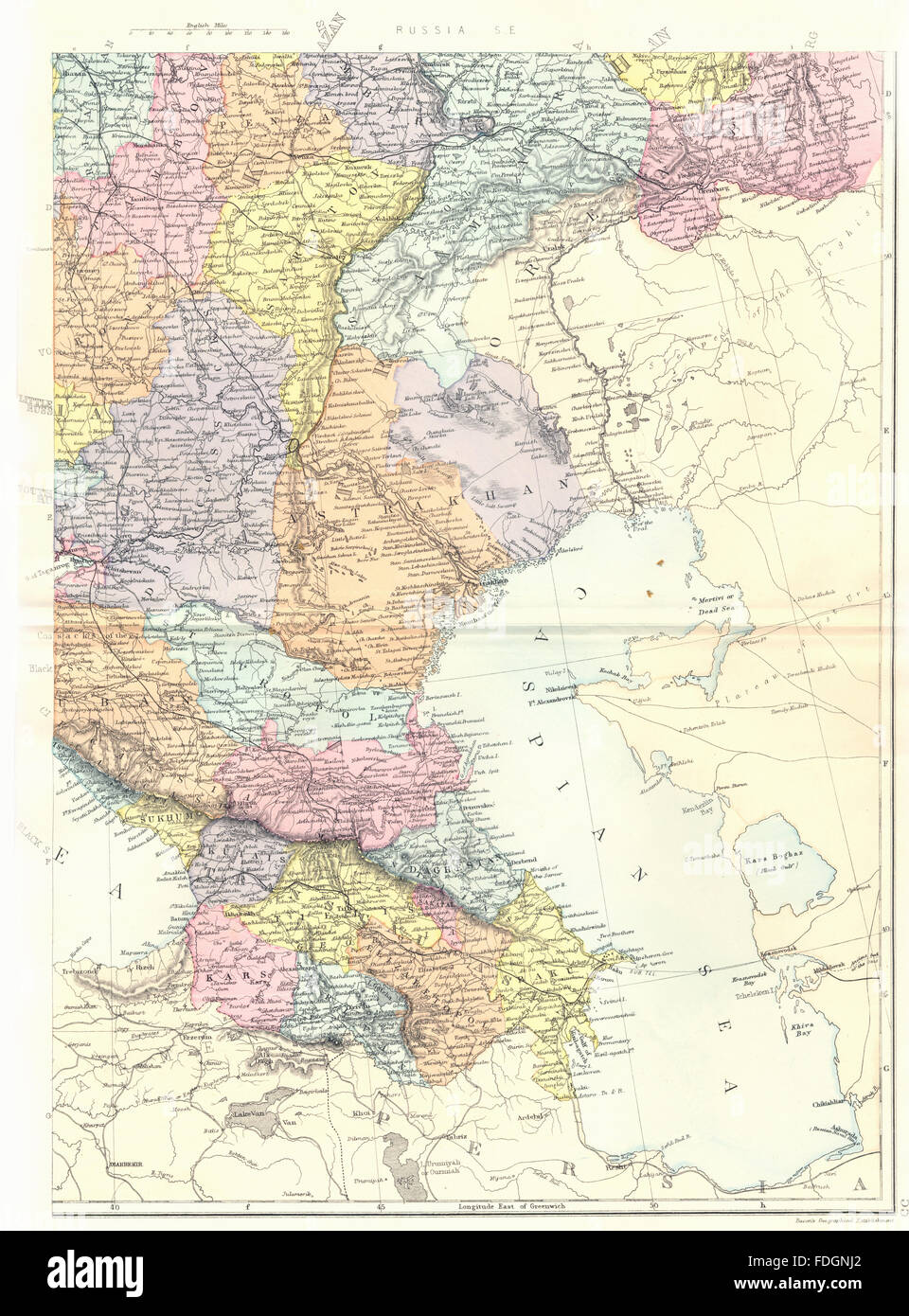 Russland-Georgien-Aserbaidschan: Russland S E. Kaukasus. Speck, 1895 Antike Landkarte Stockfoto