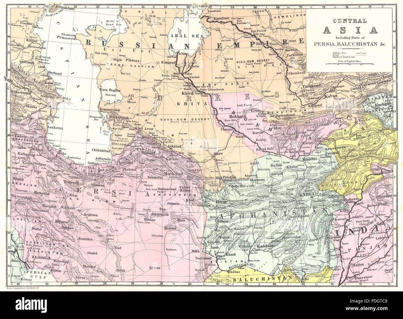 Zentralasien: Usbekistan Afghanistan Turkmenistan Iran Persien. Speck, 1895-Karte Stockfoto