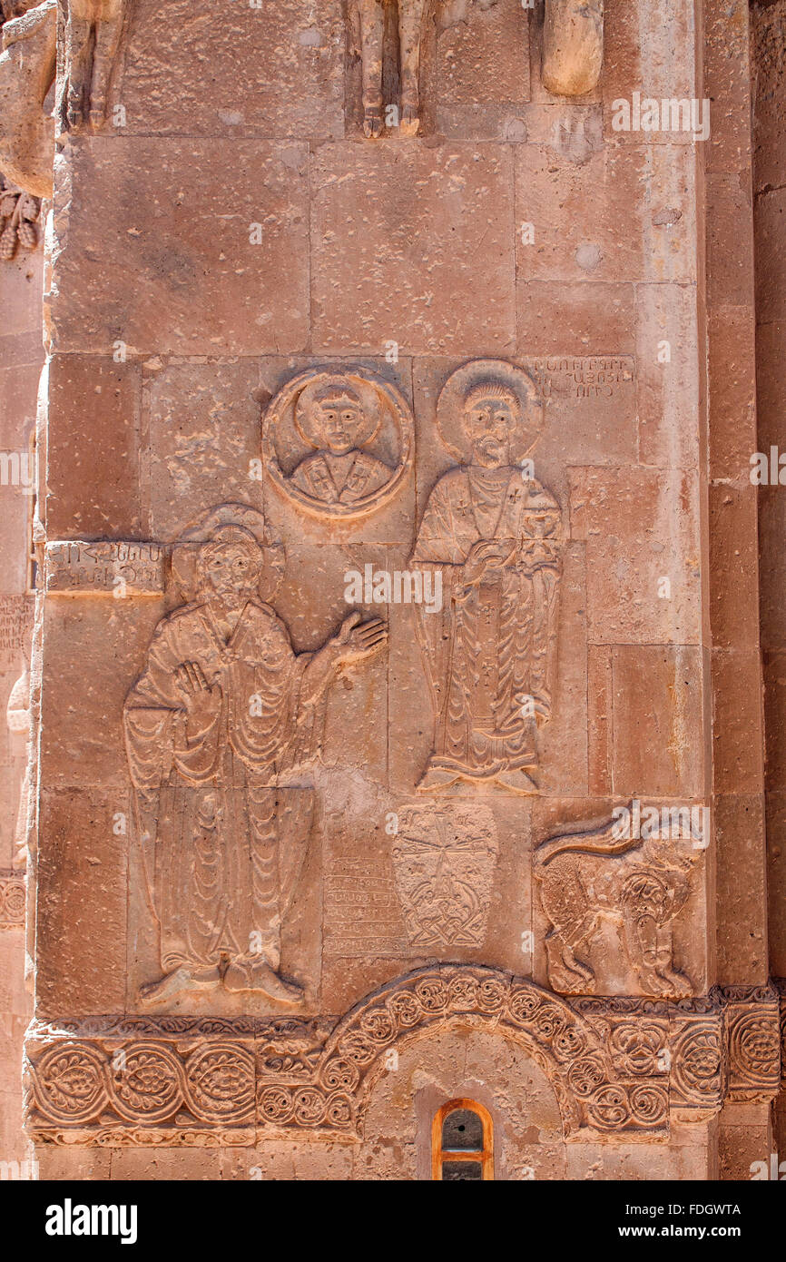 Reliefs in Akhtamar Kloster in der Van-See, Türkei. Stockfoto