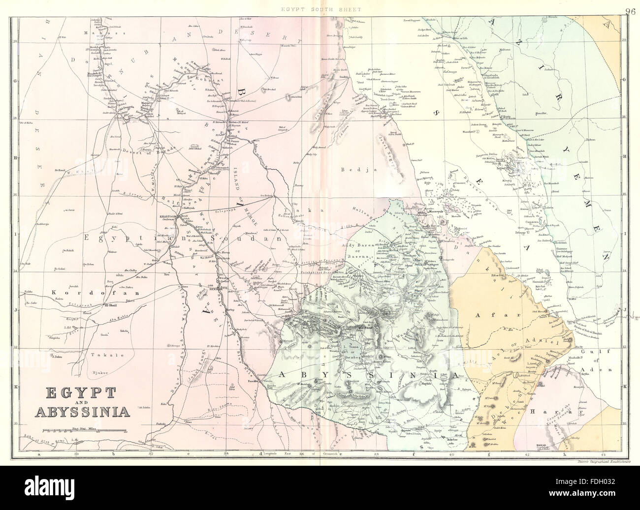 SUDAN ABESSINIEN: Äthiopien Djibouti Erirtrea Jemen. Speck, 1895 Antike Landkarte Stockfoto