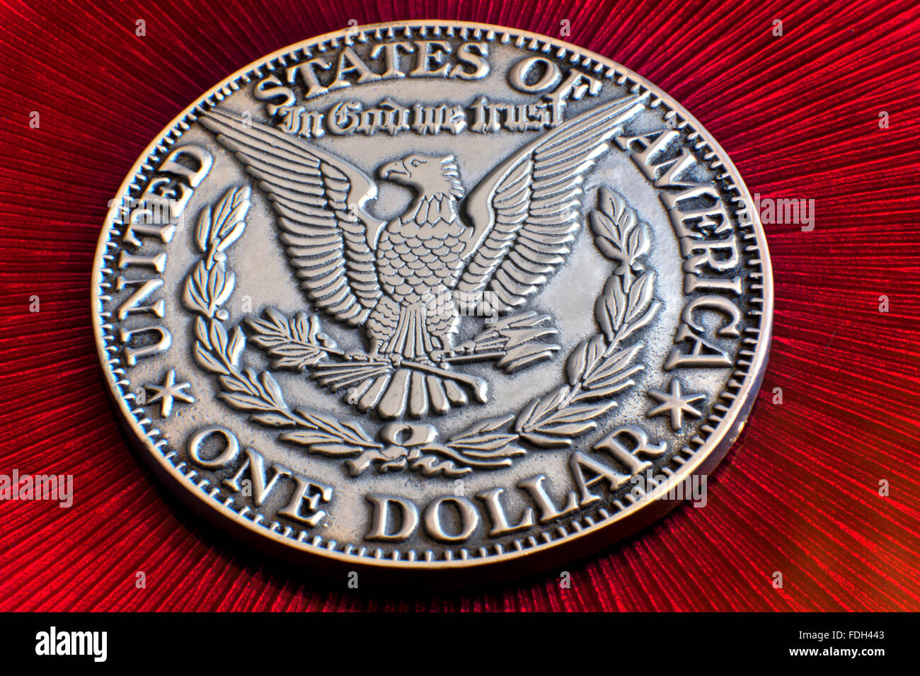 Schließen Sie die Ansicht auf Replik historischen seltene "Morgan" amerikanische Silberdollar Stockfoto