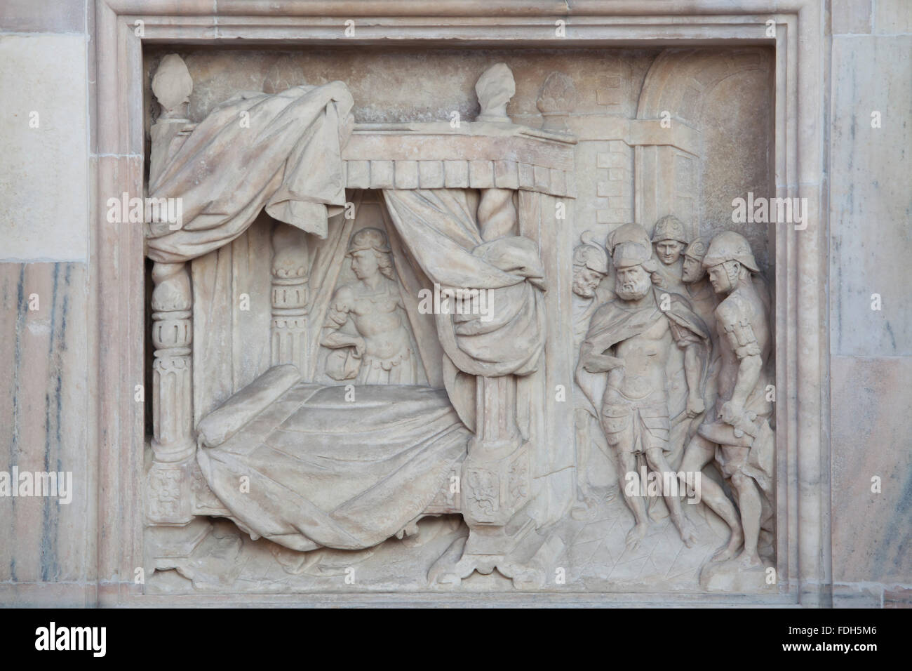 Boten des Königs Saul David suchen, um ihn zu töten. Marmor Relief (1795) des italienischen Bildhauers Pietro Lasagni auf der Stockfoto