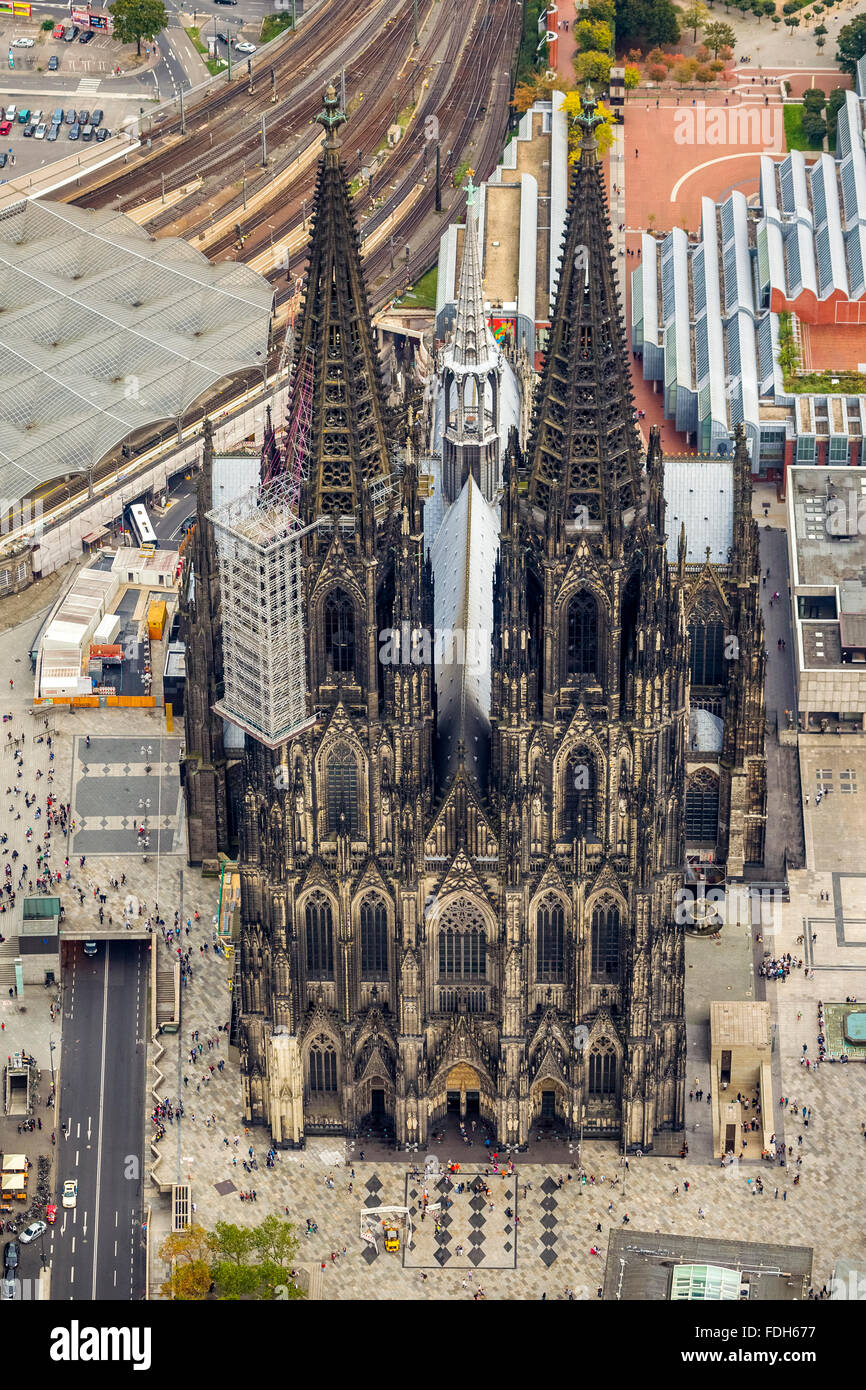Luftaufnahme, Kölner Dom, Domplatz, Köln, Rheinland, Nordrhein-Westfalen, Deutschland, Europa, Luftbild, Stockfoto