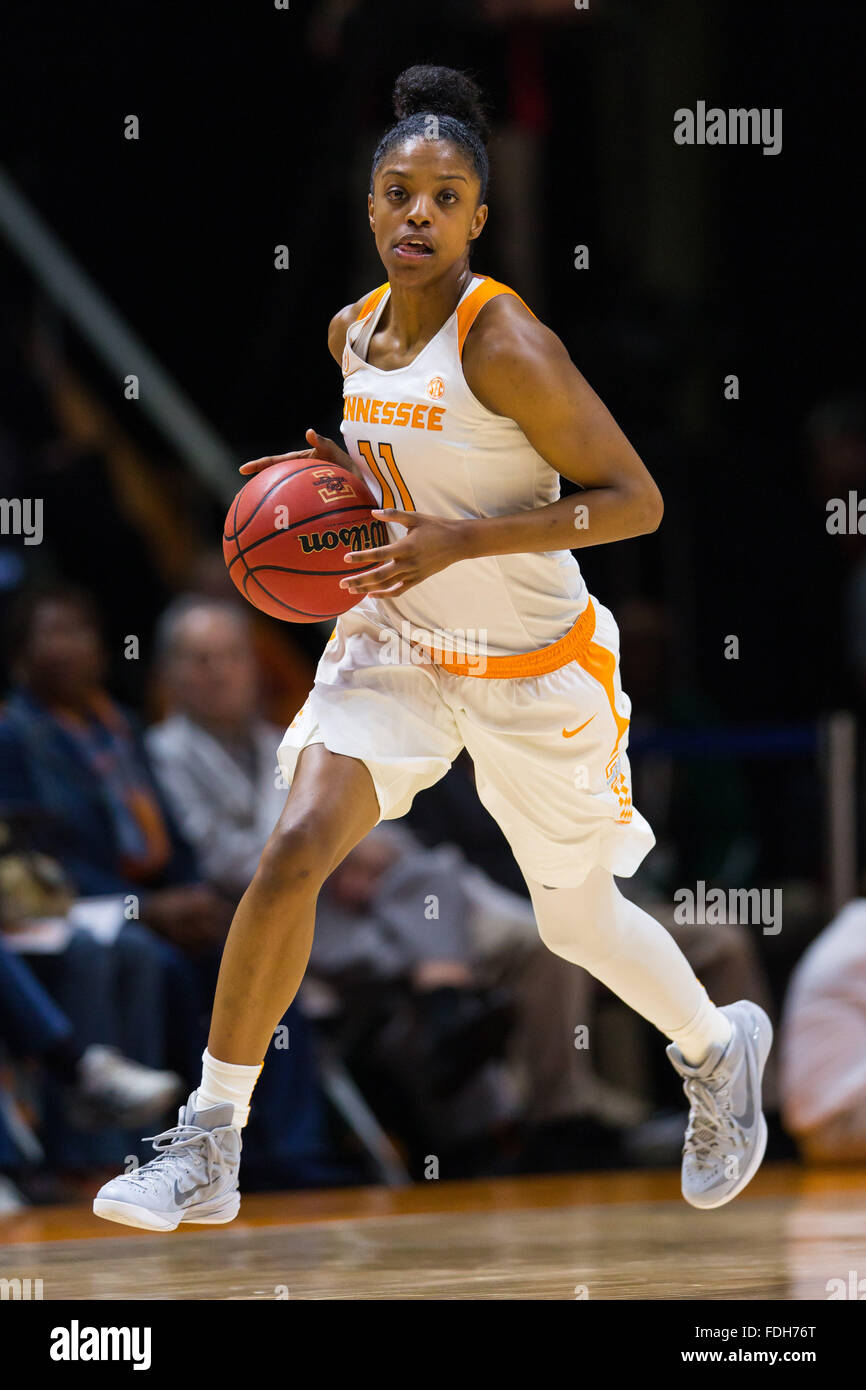 31. Januar 2016: Diamond DeShields #11 der Tennessee Lady Freiwilligen bringt den Ball Hof bei den NCAA-Basketball-Spiel zwischen der University of Tennessee Lady Freiwilligen und der University of Alabama Crimson Tide in der Thompson-Boling-Arena in Knoxville TN Tim Gangloff/CSM Stockfoto